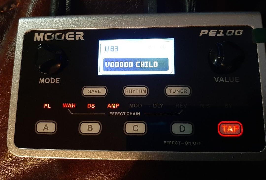MOOER PE100 Portable Desktop Guitar Multi Effects Headphone Amp Pedal Practice Tool with Drum Machine, TAP Tempo customer photo 1