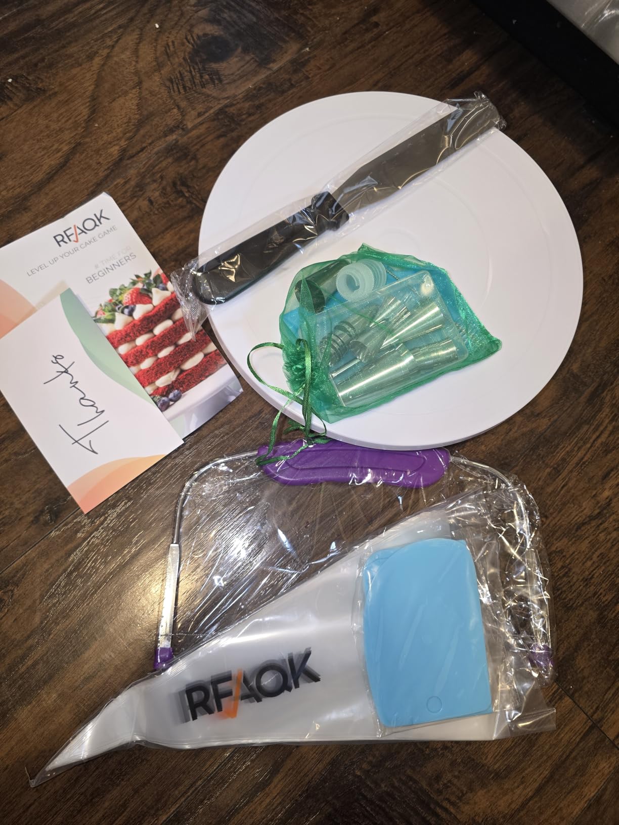 RFAQK 90PCs Cake Decorating Kit for Beginners, Baking Supplies Includes Cake Turntable, Cake Leveler, 24 Icing Piping Tips, 56 Piping Bags, 2 Couplers, Spatulas, Scrapers, Video Course and Booklet customer photo 1