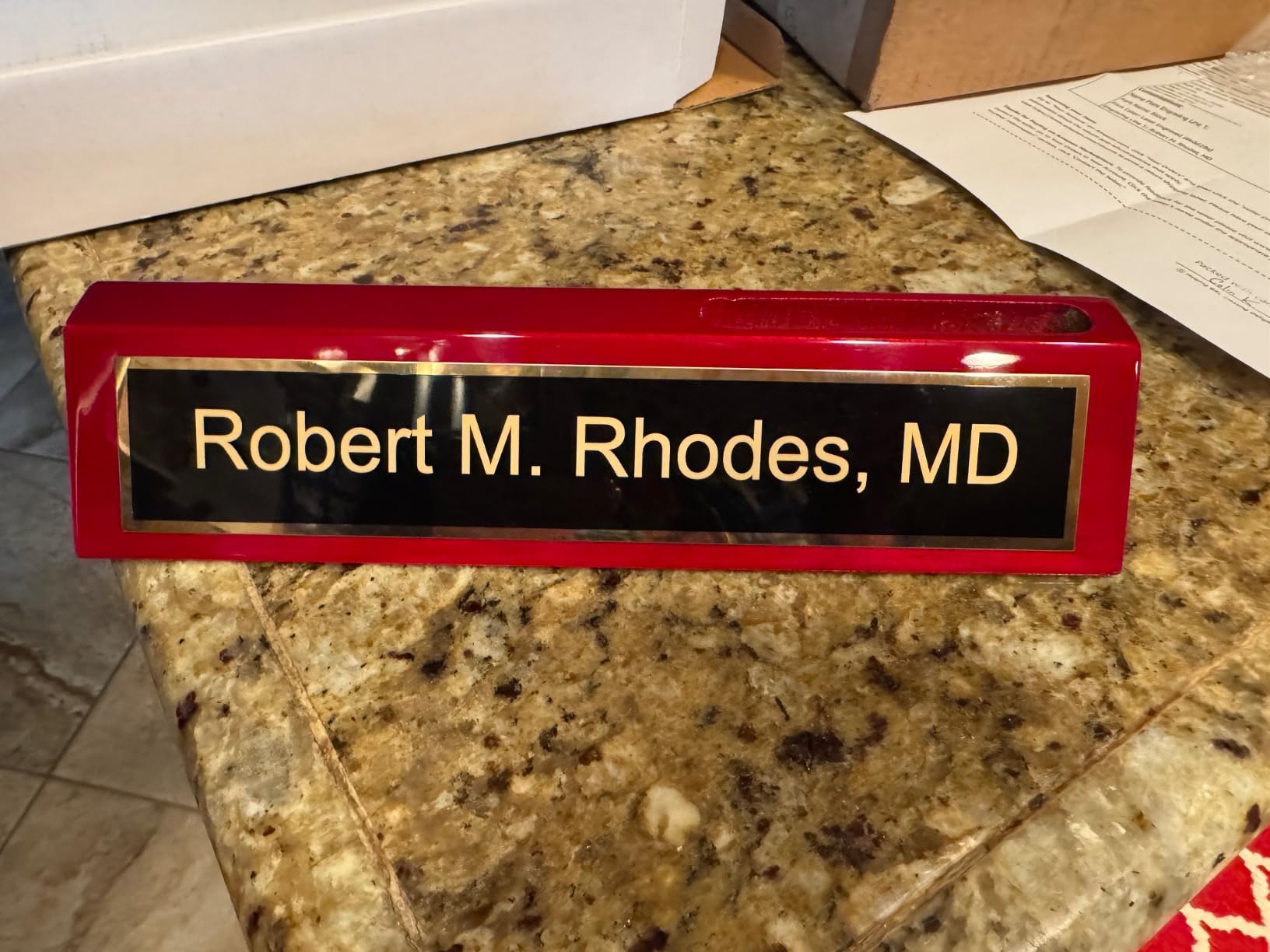 Dayspring Pens Rosewood Desk Wedge Nameplate, 2-Line Engraving, Gold Text, Varnished Finish, Gift for New Hire, Office Warming, Career Advancement, Administrative Professionals Day customer photo 1
