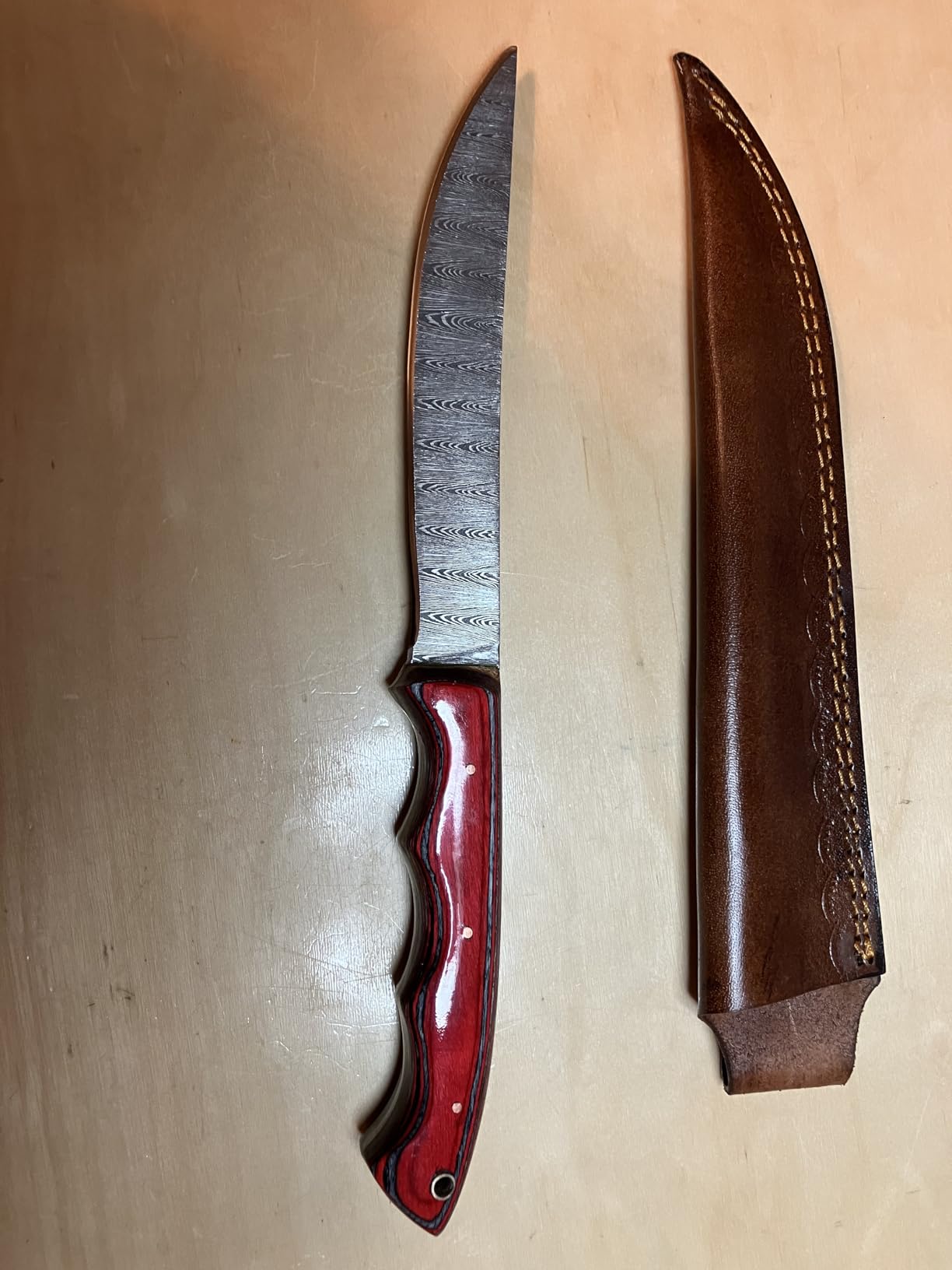 ColdLand Knives Damascus Steel Fillet Knife Making Kit - DIY Handmade Blank Blade with Rosewood Handle Scales, Brass Pins & Leather Sheath - Full Tang Single Bevel Fish Fillet Knife 11.25 Inch for Outdoor & Camping (Black-UKF01) customer photo 1