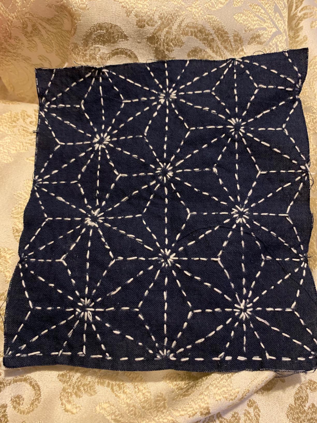 Sashiko kit, Yokota Sashiko Thread, Needles and Template Yume Fukin with Original English Manual, Thimble Sewing Set, Fabric, Japanese Textile (White Thread / Navy Dishcloth) customer photo 2