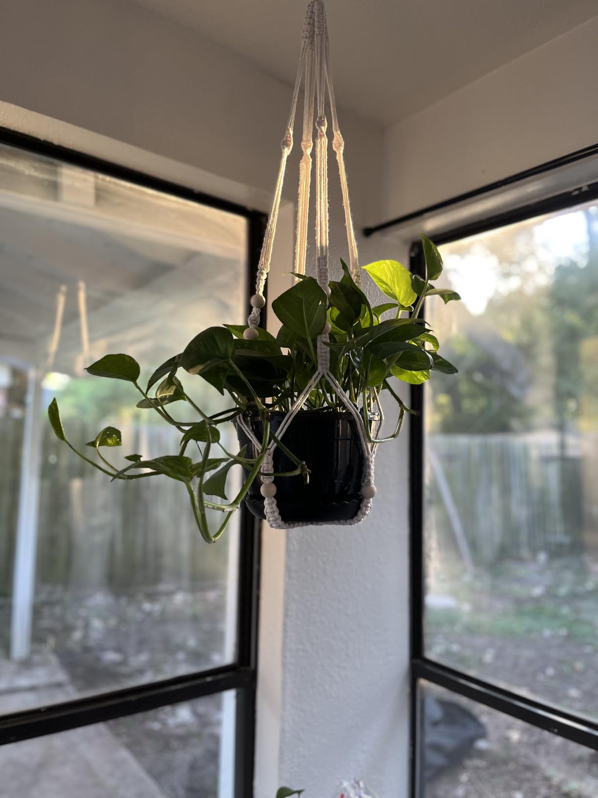 Mkono Macrame Plant Hanger Indoor Hanging Planter Basket with Wood Beads Decorative Flower Pot Holder No Tassels for Indoor Outdoor Boho Home Decor 35 Inch, Ivory, Set of 1 (POTS NOT Included) customer photo 1