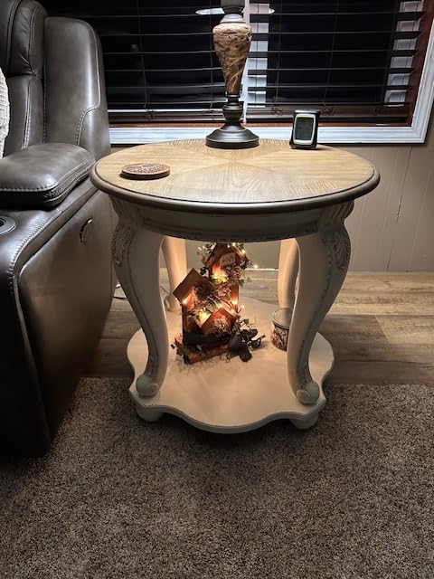 Signature Design by Ashley Realyn Round End Table, Cottage-Style Side Table with Antiqued Two-Tone Finish, Wood & Veneer Construction for Living Room or Bedroom, White/Brown customer photo 1