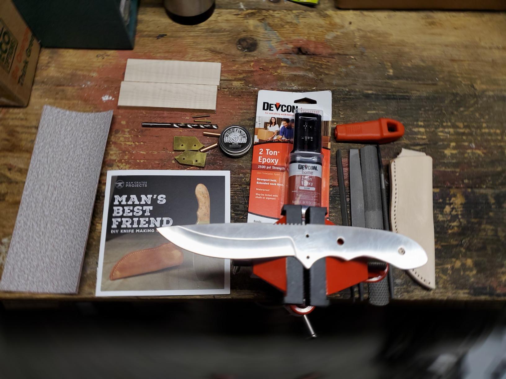 Man Crates Knife Making Kit - Includes Shawnee Skineer Blade, Maple Handle, Leather Sheath And Step-by-Step Knife Making Guide - Awesome DIY Gift For Men customer photo 1