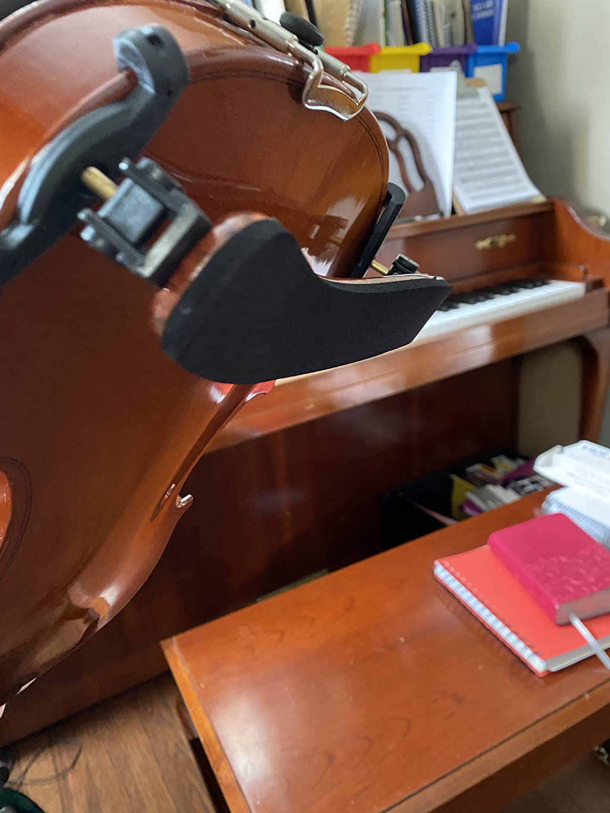 NANYI Violin Shoulder Rest for 4/4 and 3/4 with Collapsible and Height Adjustable Feet, Imitation wood grain. customer photo 2
