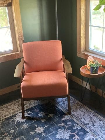 Lexicon Mid Century Modern Accent Chair with Solid Wood Frame in Walnut Finish, Upholstered Living Room Lounge Arm Chair, Thick and Comfy Innerspring Seat Cushion, Linen-Look Fabric, Gray customer photo 2
