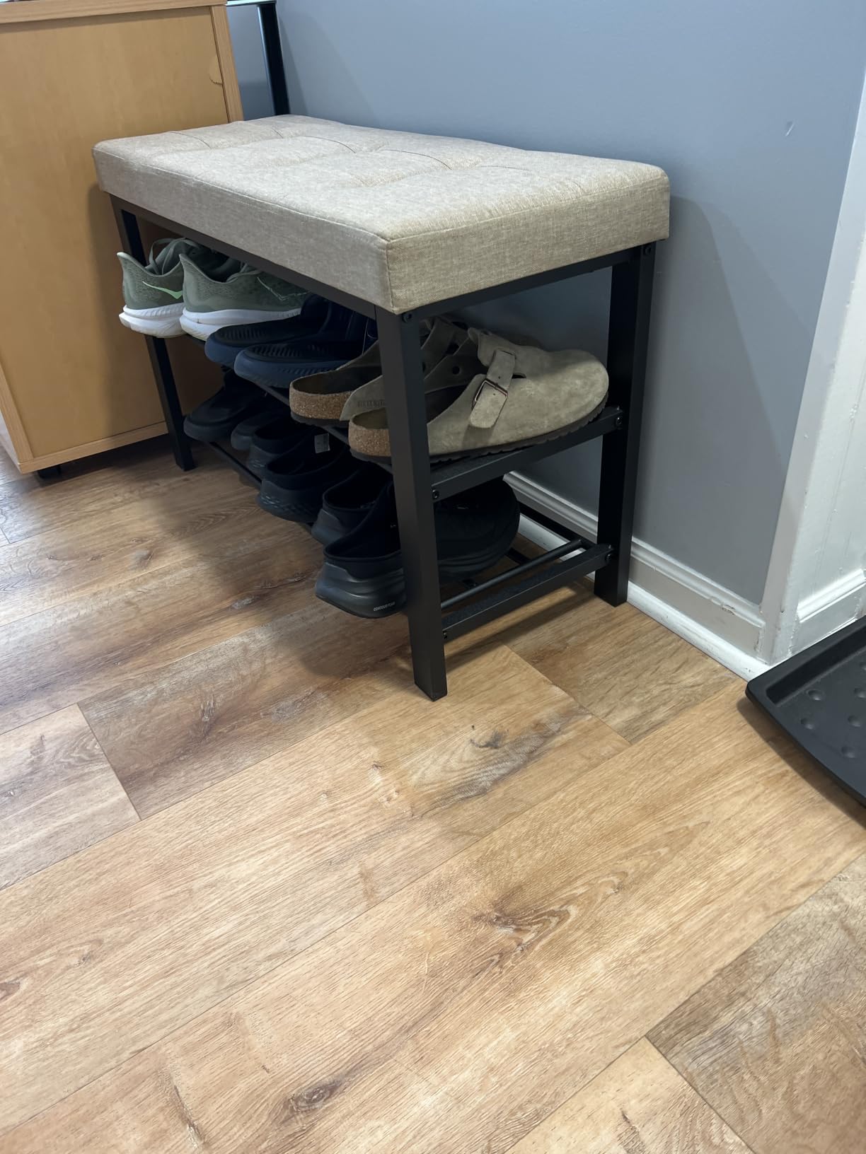 SONGMICS Shoe Bench, Storage Bench, Entryway Bench with Cushion, Shoe Shelf with Seat, Space-Saving, Modern Style, for Living Room, Bedroom, Hallway, Dark Gray and Ink Black ULBS57GYZ customer photo 1