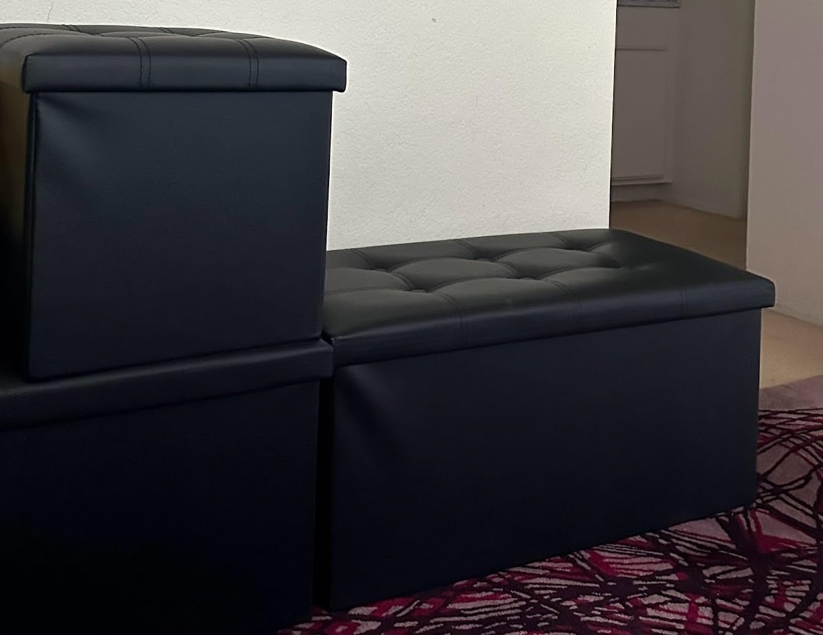 YOUDENOVA 15 inches Storage Ottoman Cube, Foldable Storage Boxes, Padded Seat for Dorm Living Room, Support 300lbs, Line Fabric Grey customer photo 2