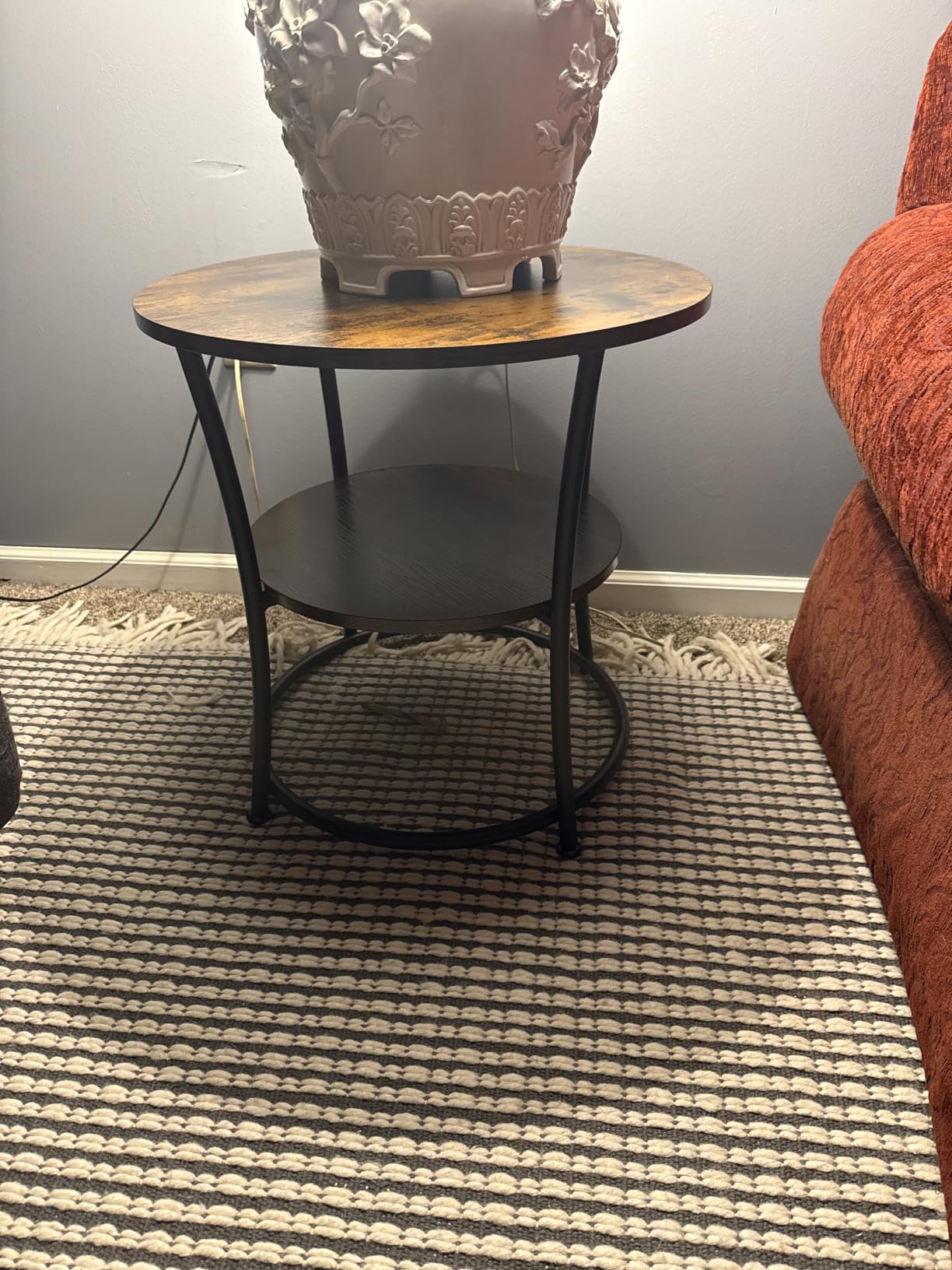 VASAGLE 21.7-Inch Round Side Table, 2-Tier End Table, Nightstand with Steel Frame, Spacious Top, for Small Spaces, Living Room, Bedroom, Heather Greige and Ink Black customer photo 1