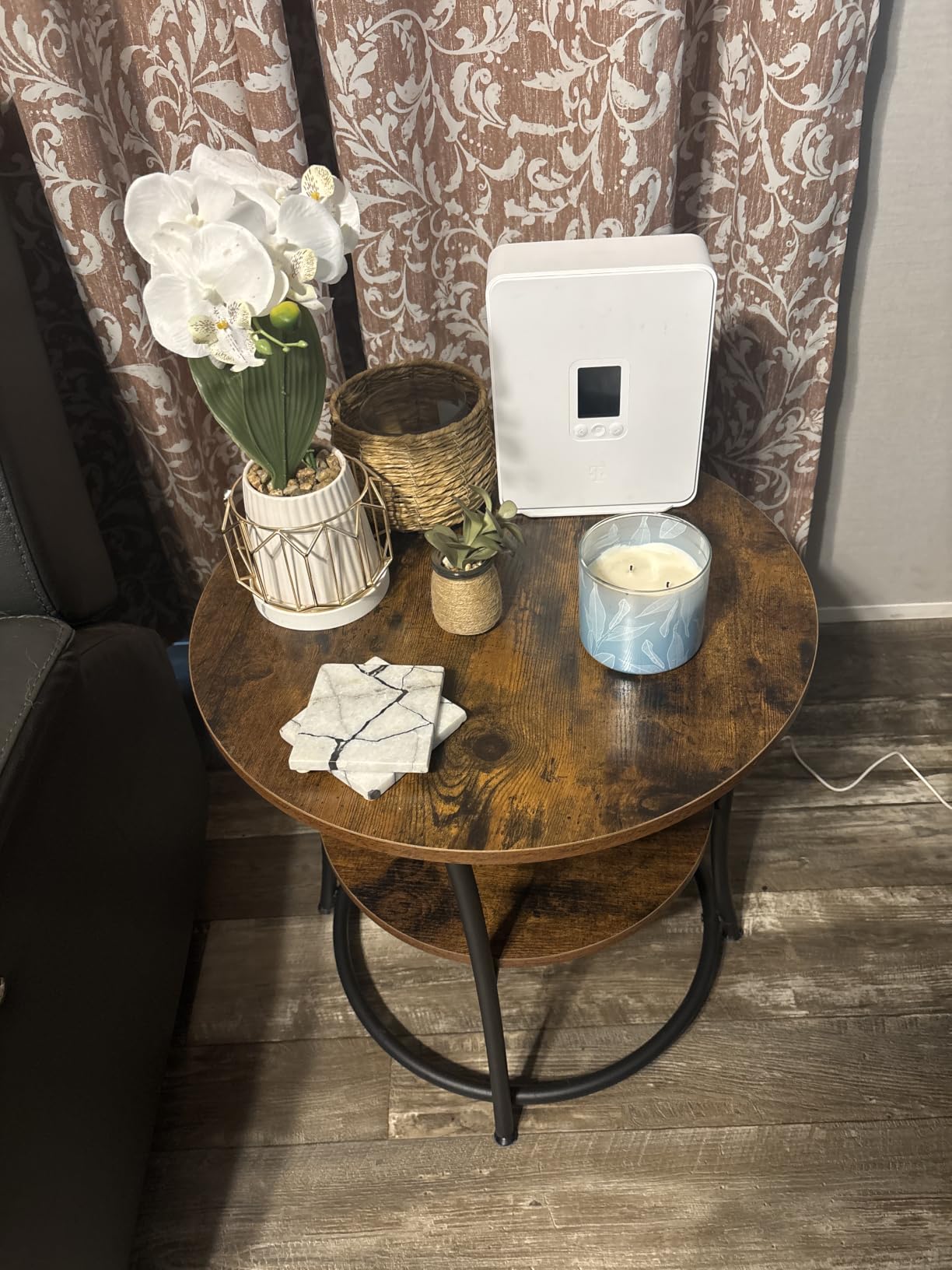 VASAGLE 21.7-Inch Round Side Table, 2-Tier End Table, Nightstand with Steel Frame, Spacious Top, for Small Spaces, Living Room, Bedroom, Heather Greige and Ink Black customer photo 2