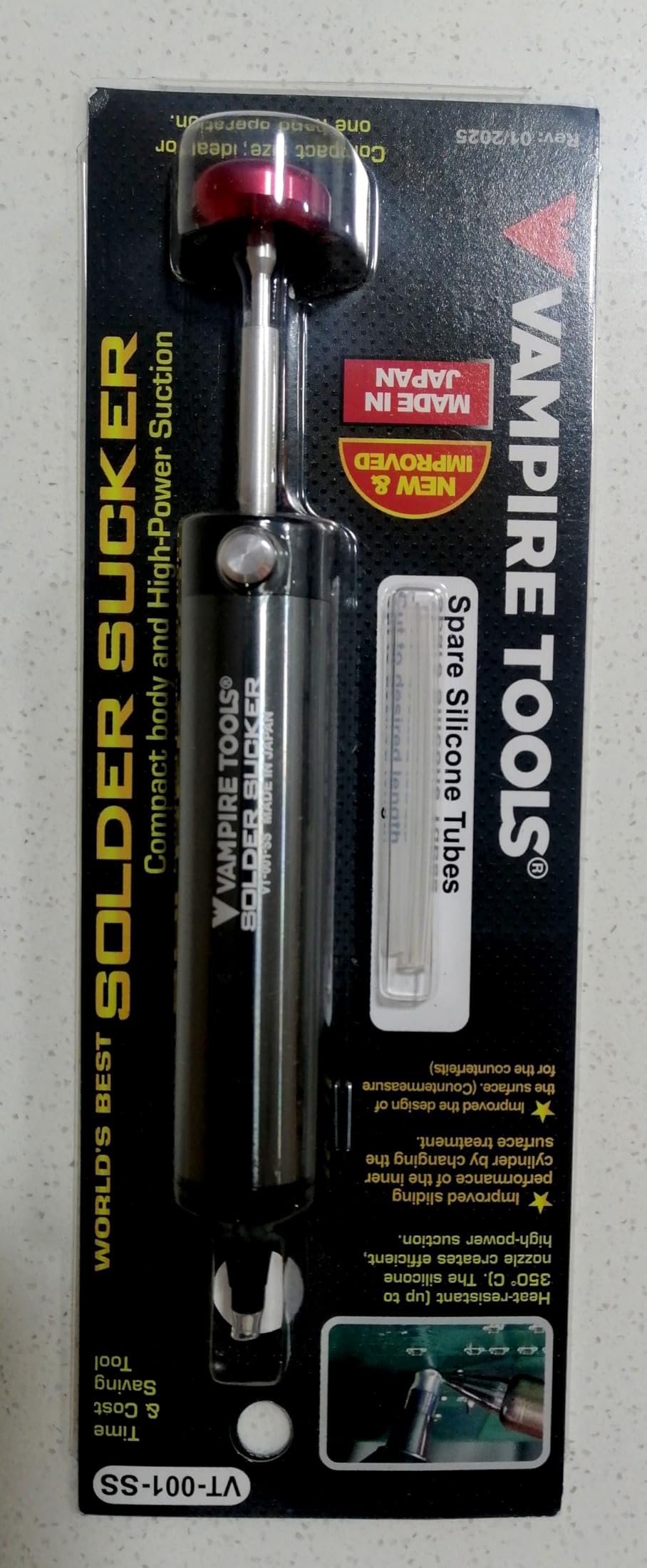 VAMPLIERS Heavy Duty Solder Sucker Aluminum Desoldering Pump, Made in Japan | High Power Vacuum Suction SS-03, Heat Resistant, Non-Clogging, Elastic Silicone Nozzle, For PCB, SMD & Electronic Repairs customer photo 1