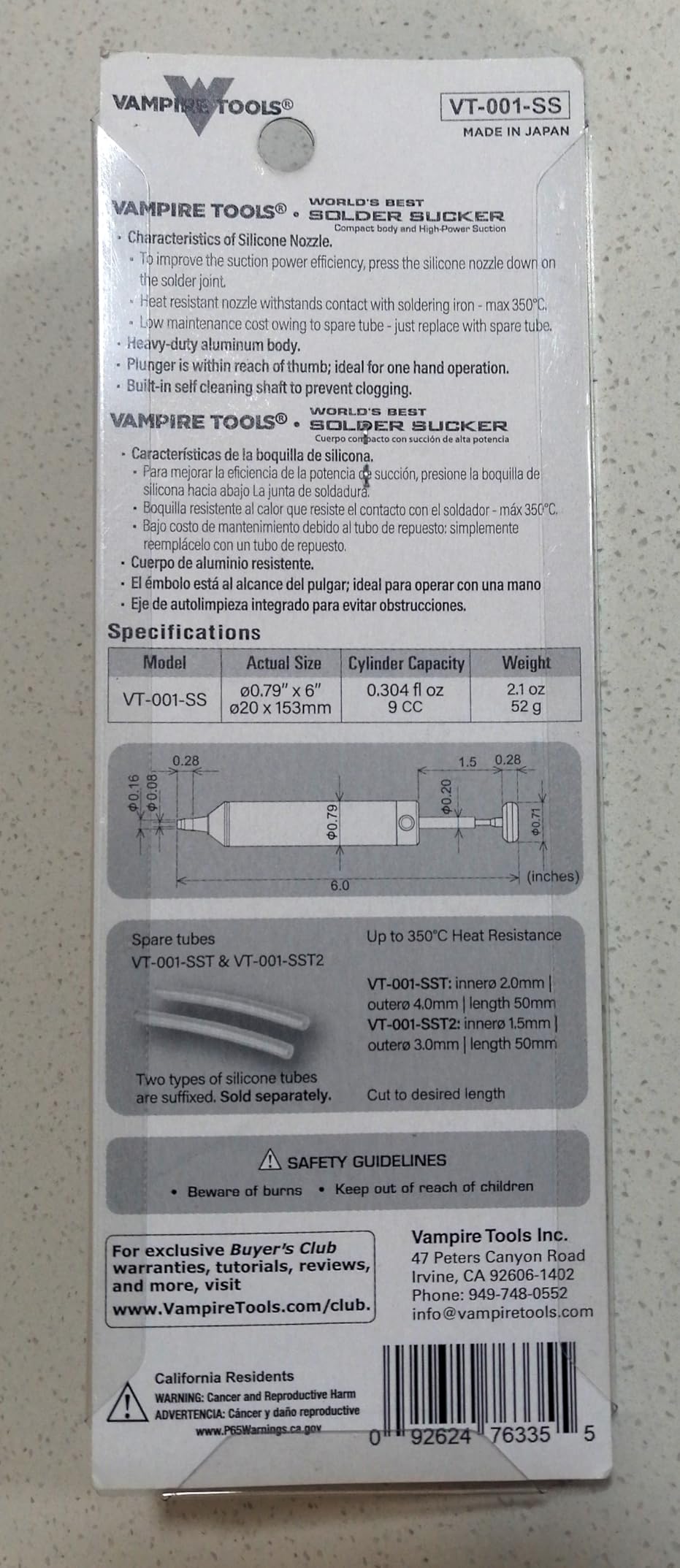 VAMPLIERS Heavy Duty Solder Sucker Aluminum Desoldering Pump, Made in Japan | High Power Vacuum Suction SS-03, Heat Resistant, Non-Clogging, Elastic Silicone Nozzle, For PCB, SMD & Electronic Repairs customer photo 2