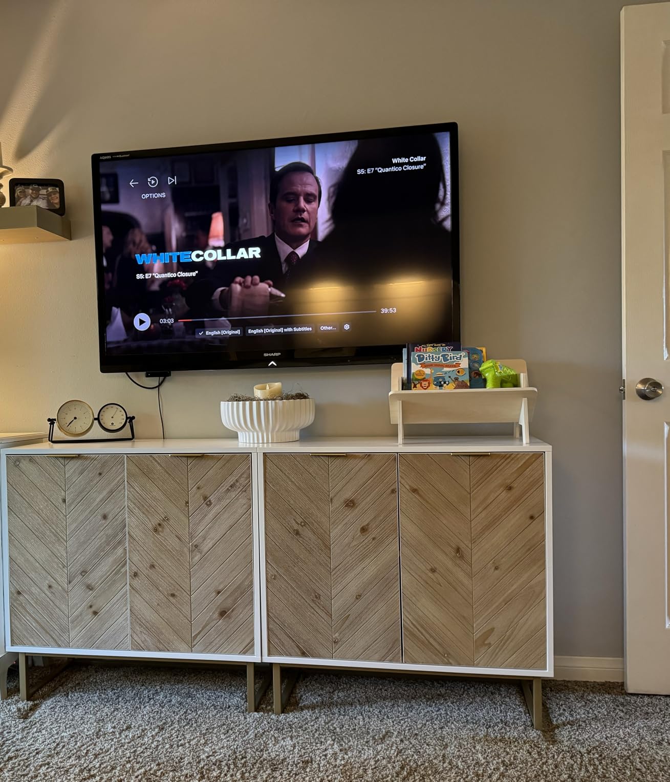 Nathan James Enloe Modern Storage Free Standing Accent Cabinet White with Doors in a Rustic Pine Wood Finish and Gold Powder-coated Metal Base for Hallway, Entryway or Living Room customer photo 2