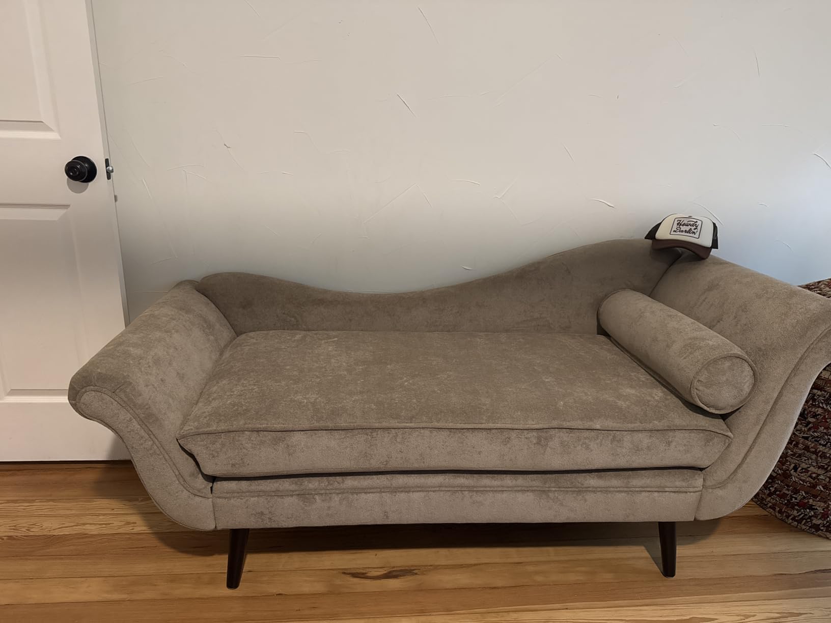 Christopher Knight Home Chaise Lounge, Polyester and Birch Wood, Beige + Dark Brown 29D x 69W x 30H in customer photo 1