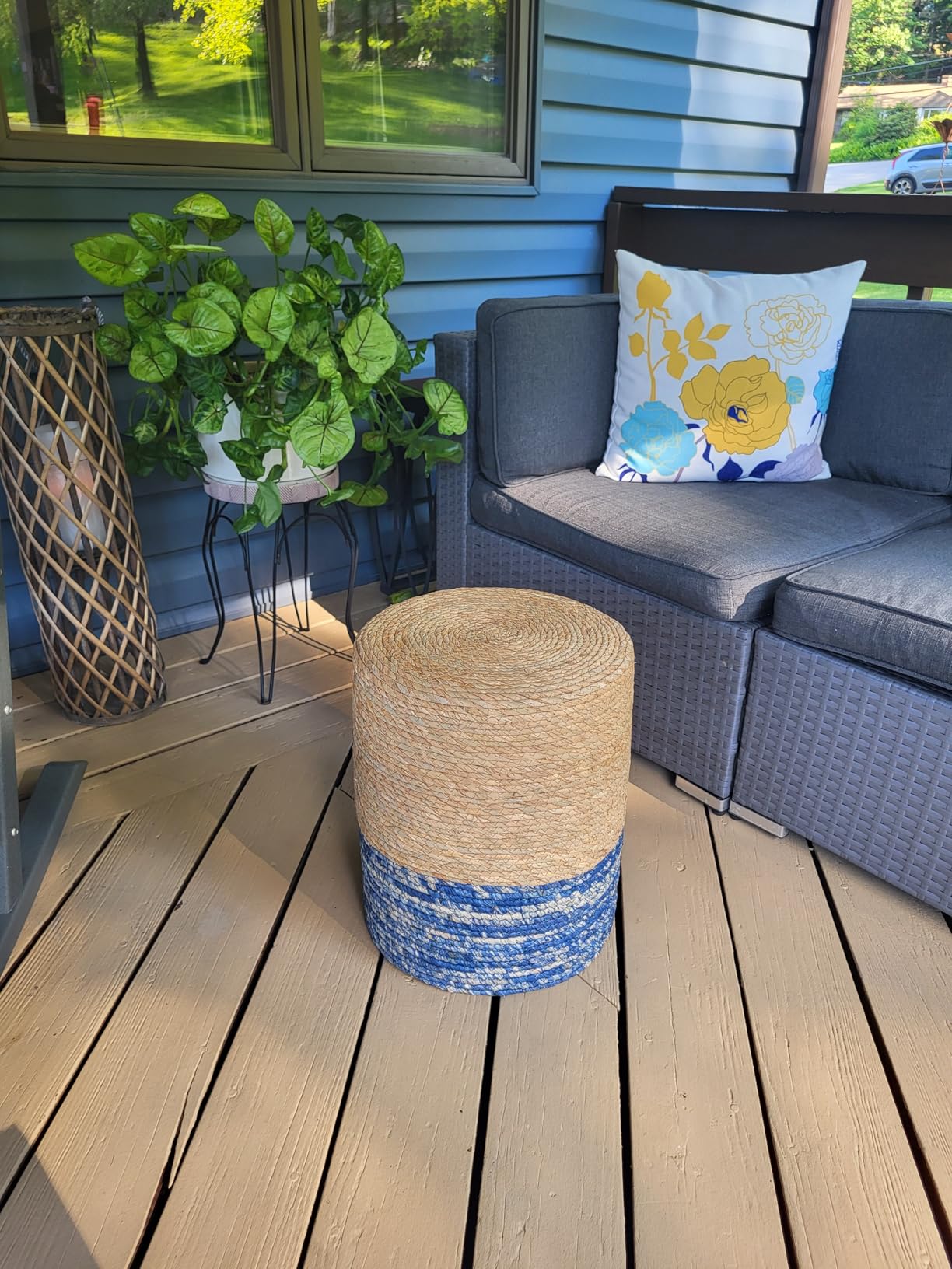 Wimarsbon Ottoman Poufs, 100% Natural Seagrass Pouffe, Hand Weave Round Footstool with Wood Frame, Sitting Braided Footrest, Home Boho Decorative Seat, Accent Chair for Living Room, Bedroom customer photo 1