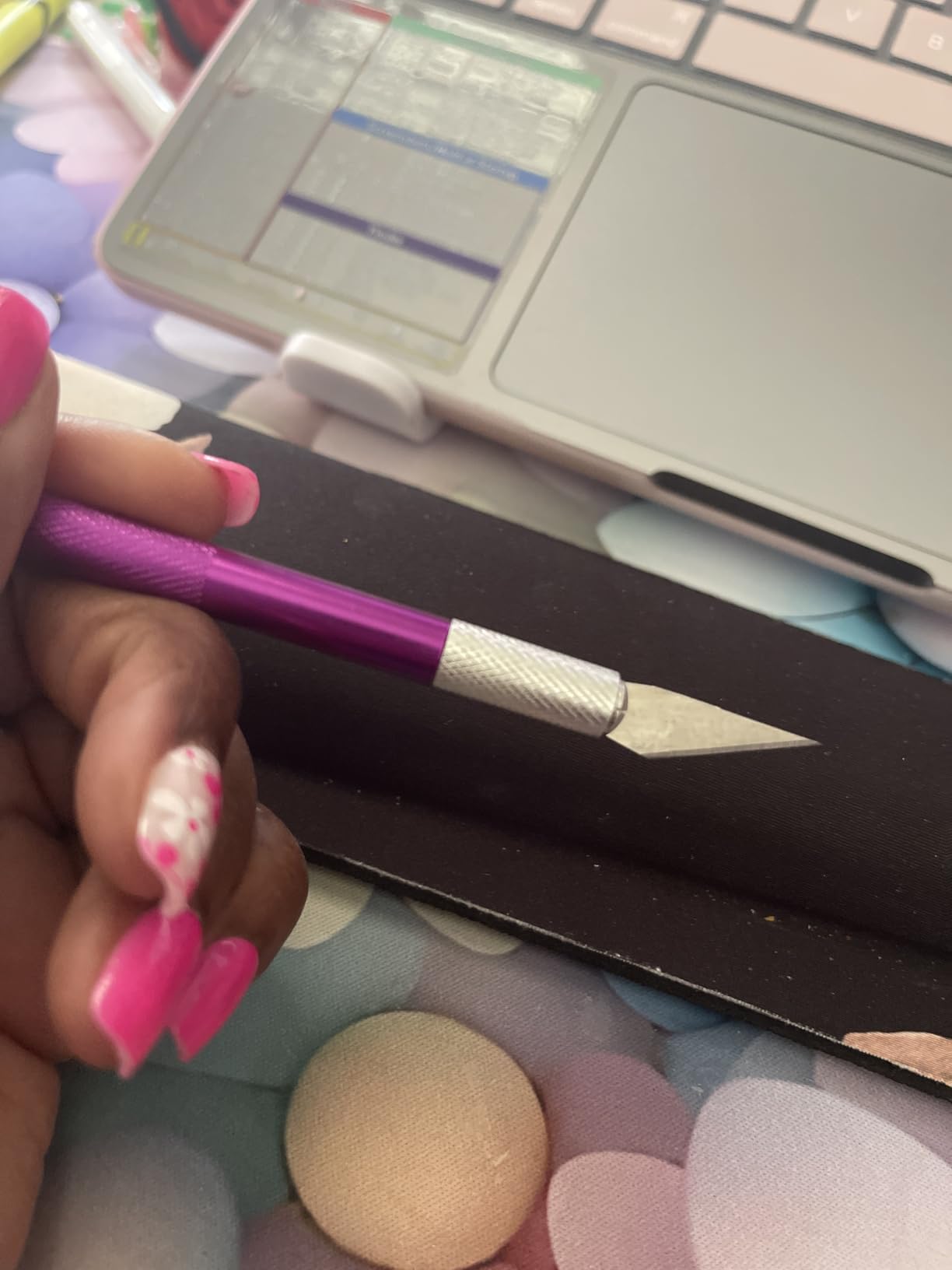 DIYSELF Craft Knife with 10 Extra #11 Blades, Precision Hobby Knife Set with Steel Ruler, Exacto Knife for Crafting, Polymer Clay, Pottery, Paper, Vinyl, Stencil & Model Making (Purple) customer photo 1