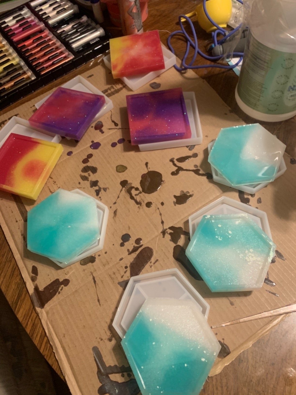 8Pcs Coaster Molds for Resin Casting, Including 4 Square and 4 Hexagon Epoxy Silicone Molds, Great for Making Coasters customer photo 2