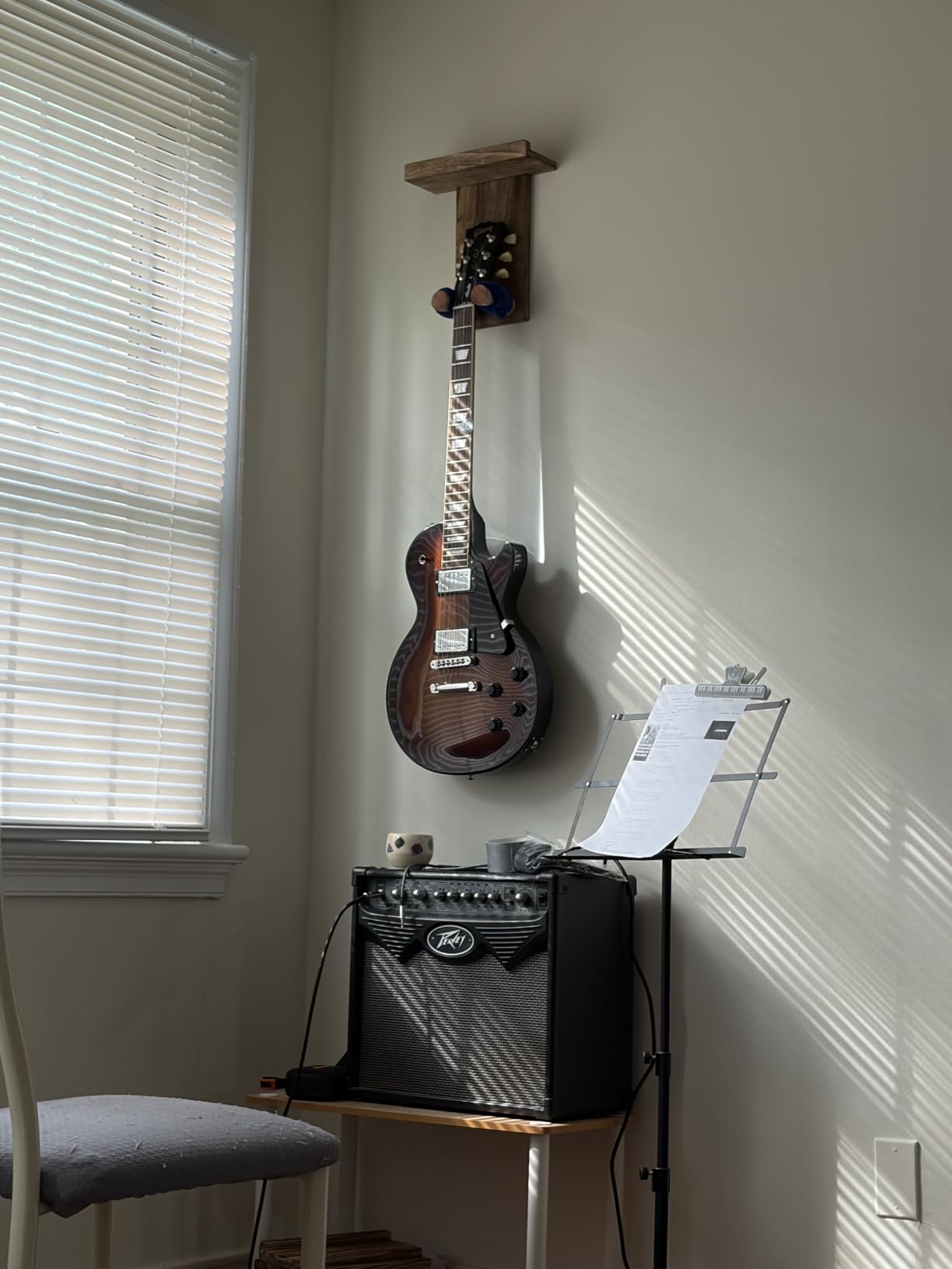 Keebofly Guitar Wall Mount Hanger with Shelf & Pick Holder - 2 Pack Guitar Holder Wall Hook for Acoustic, Electric, Bass Guitars, Ukulele (Screw-Mounted, Brown) [Patented] customer photo 2