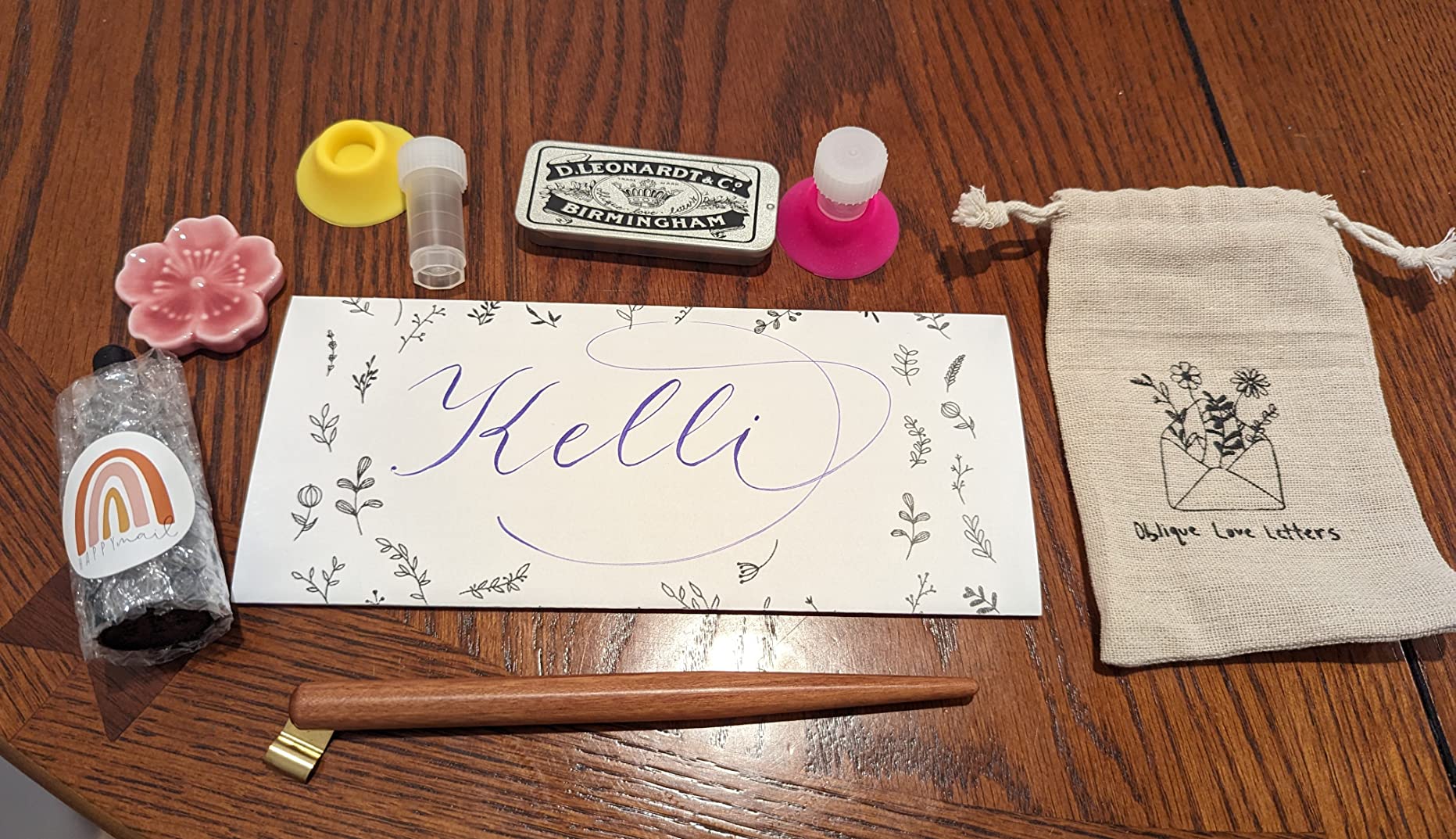 Oblique Calligraphy Pen Set - Hand-Adjusted Brass Flange, Dinky Dip Ink Wells, Ceramic Pen Rest, & Moon Palace Sumi Ink for Copperplate & Modern Calligraphy customer photo 2