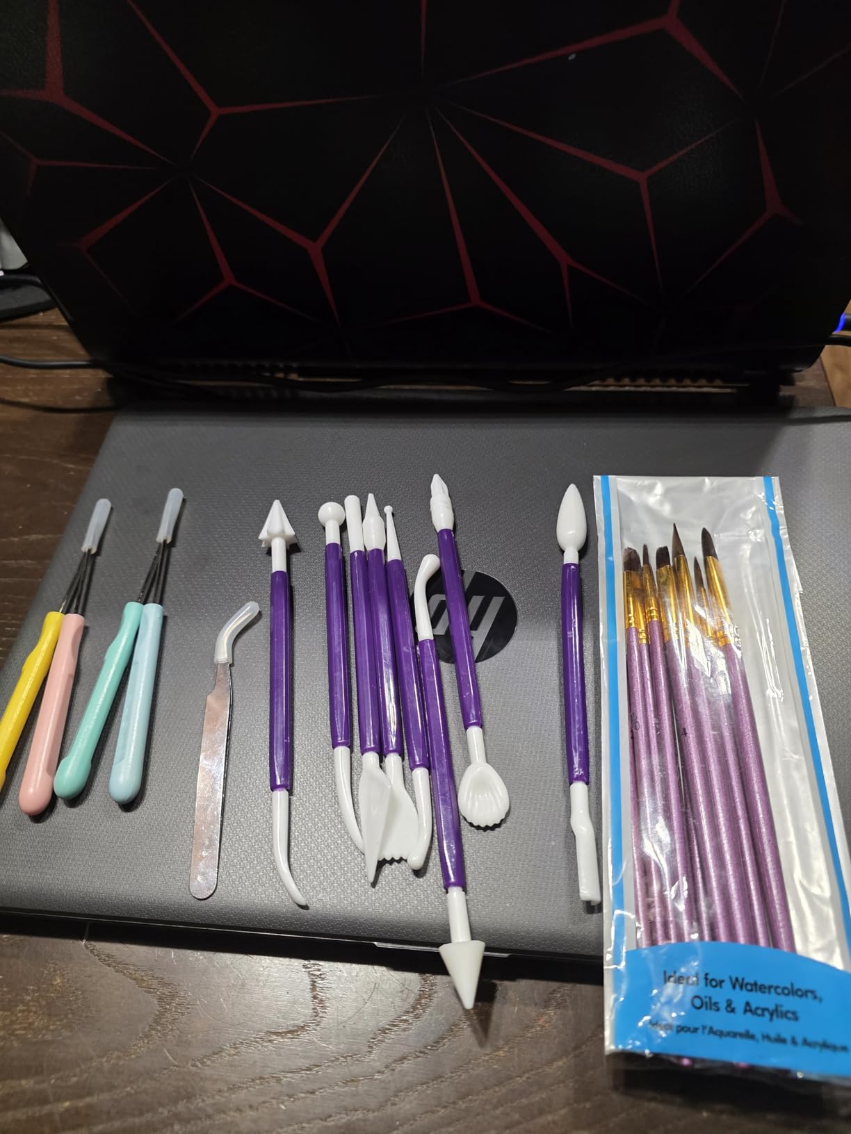 24 Pieces Cookie Decorating Fondant Cake Decorating Tool Set Include Brushes Sugar Stir Needle Fondant Modeling Tool Elbow and Straight Tweezer(Purple) customer photo 2