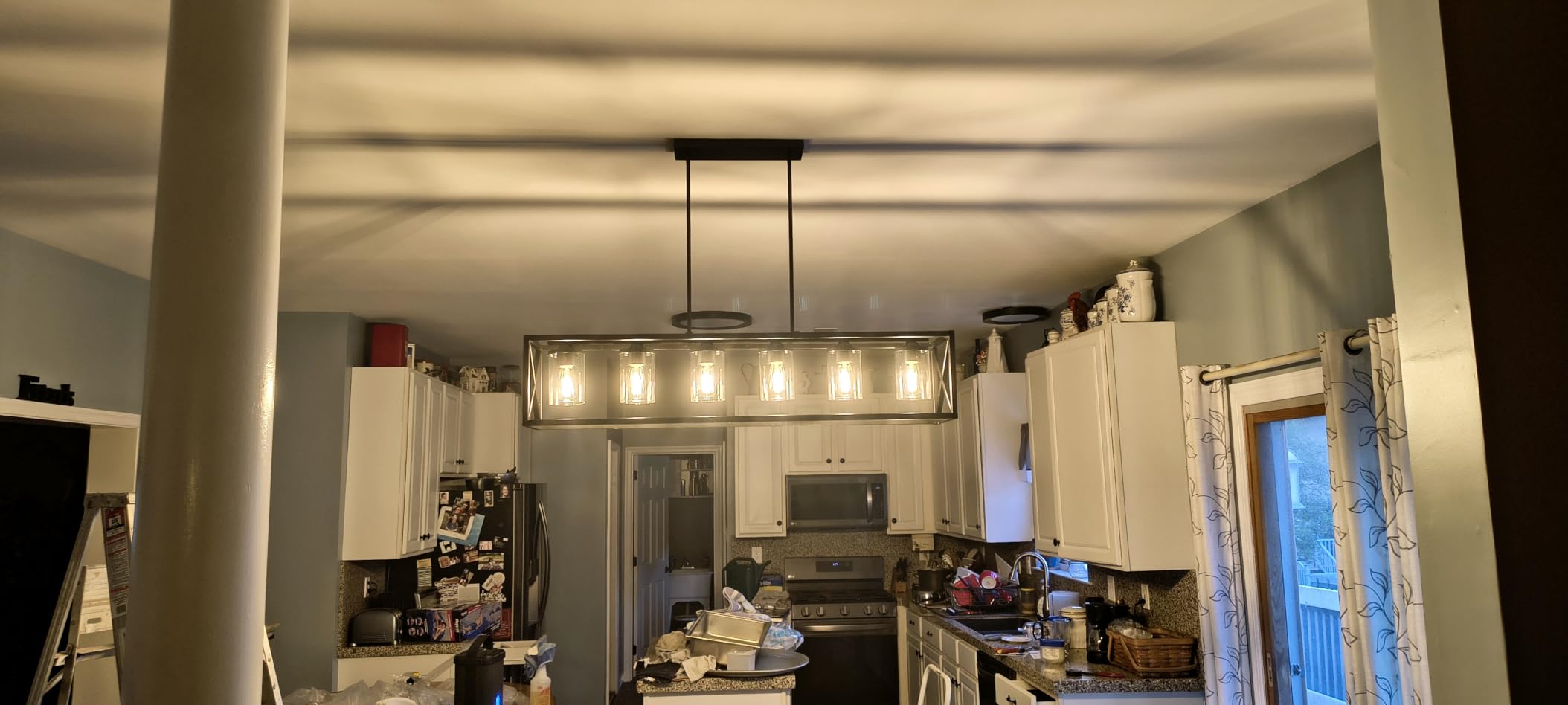 Farmhouse Dining Room Light Fixture - 5 Light Matte Black Rectangle Light Fixture with Adjustable Height & Thickened Metal Dining Table Fixture Chandeliers for Dining Room & Kitchen Island customer photo 1