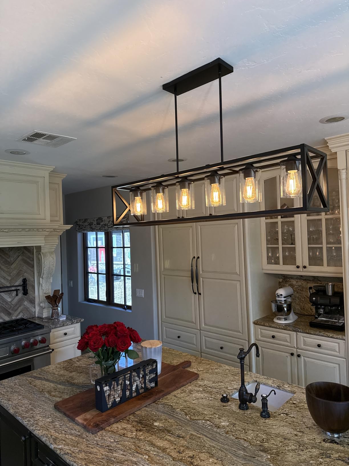 Farmhouse Dining Room Light Fixture - 5 Light Matte Black Rectangle Light Fixture with Adjustable Height & Thickened Metal Dining Table Fixture Chandeliers for Dining Room & Kitchen Island customer photo 2