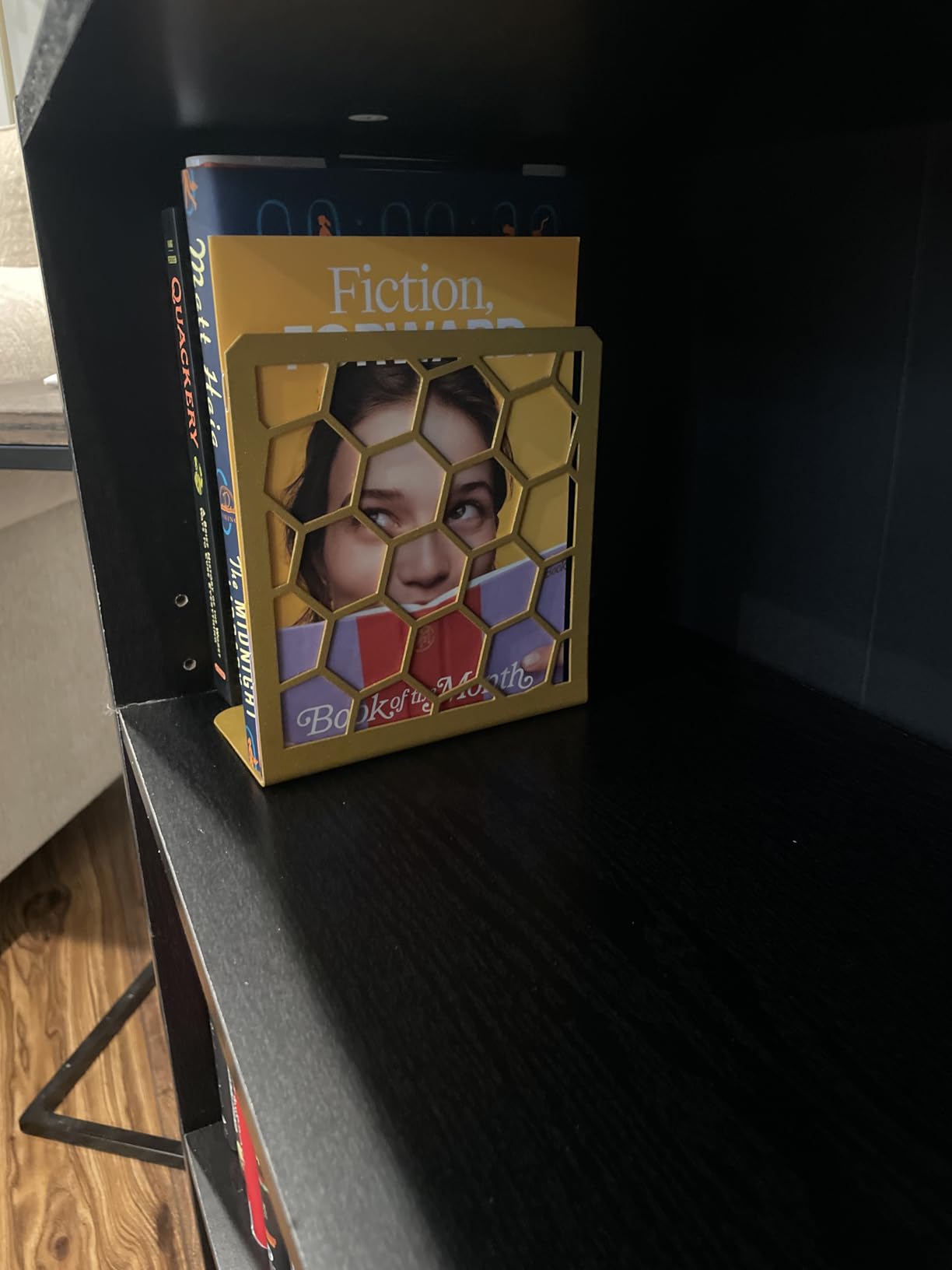Gold Geometric Honeycomb Metal Bookends - Book Ends for Shelves - Decorative Modern Heavy Duty Bookend Stopper - Book Ends for Heavy Books - Home Office Book Holder - 1 Pair, 6x3.25x6.25 in customer photo 2