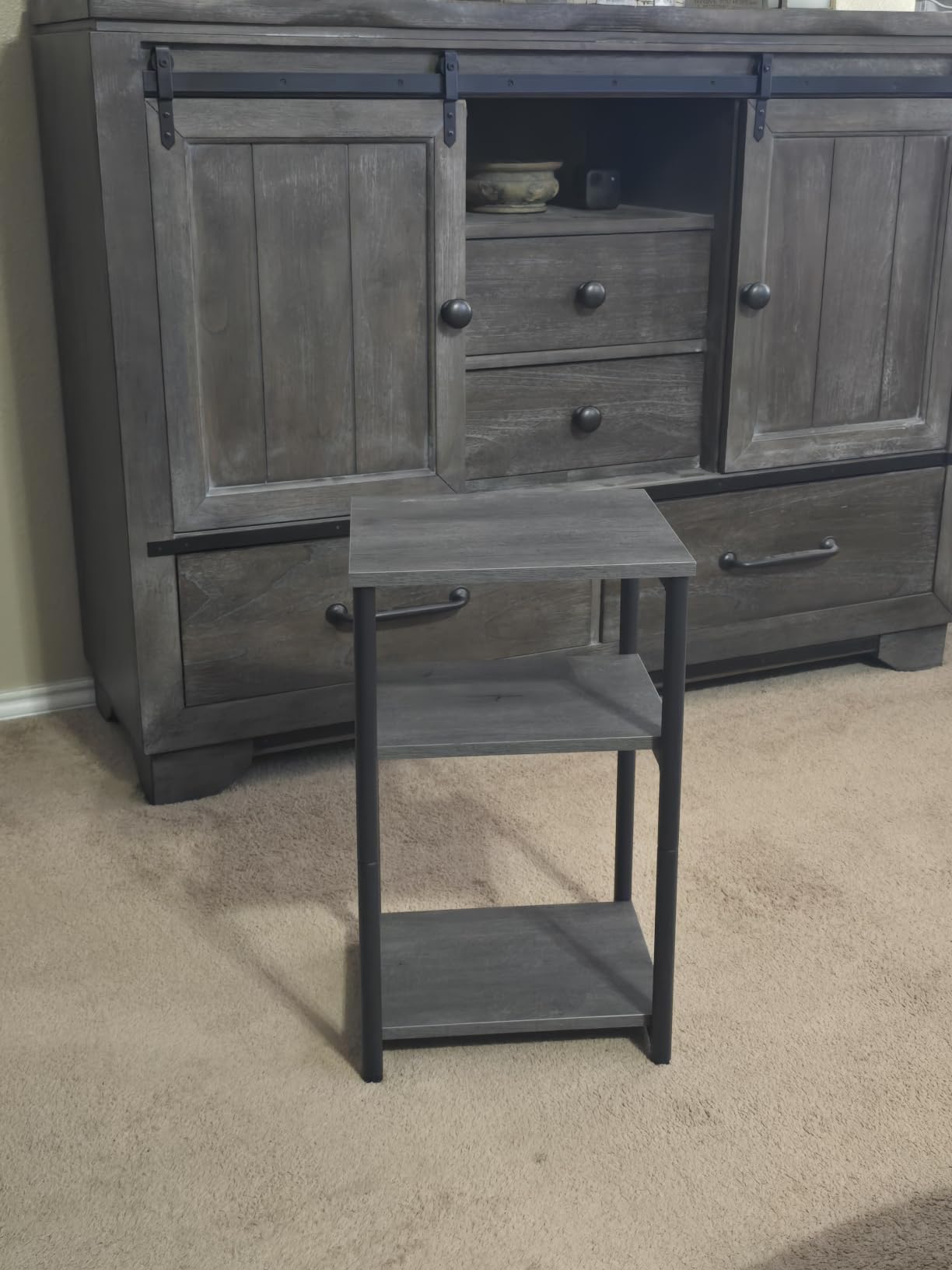 VASAGLE BARNET Collection - Side Table, Small End Table for Living Room, Modern Tall Nightstand, Bedroom, Office, Bathroom, Steel Frame, Heather Greige and Ink Black customer photo 2