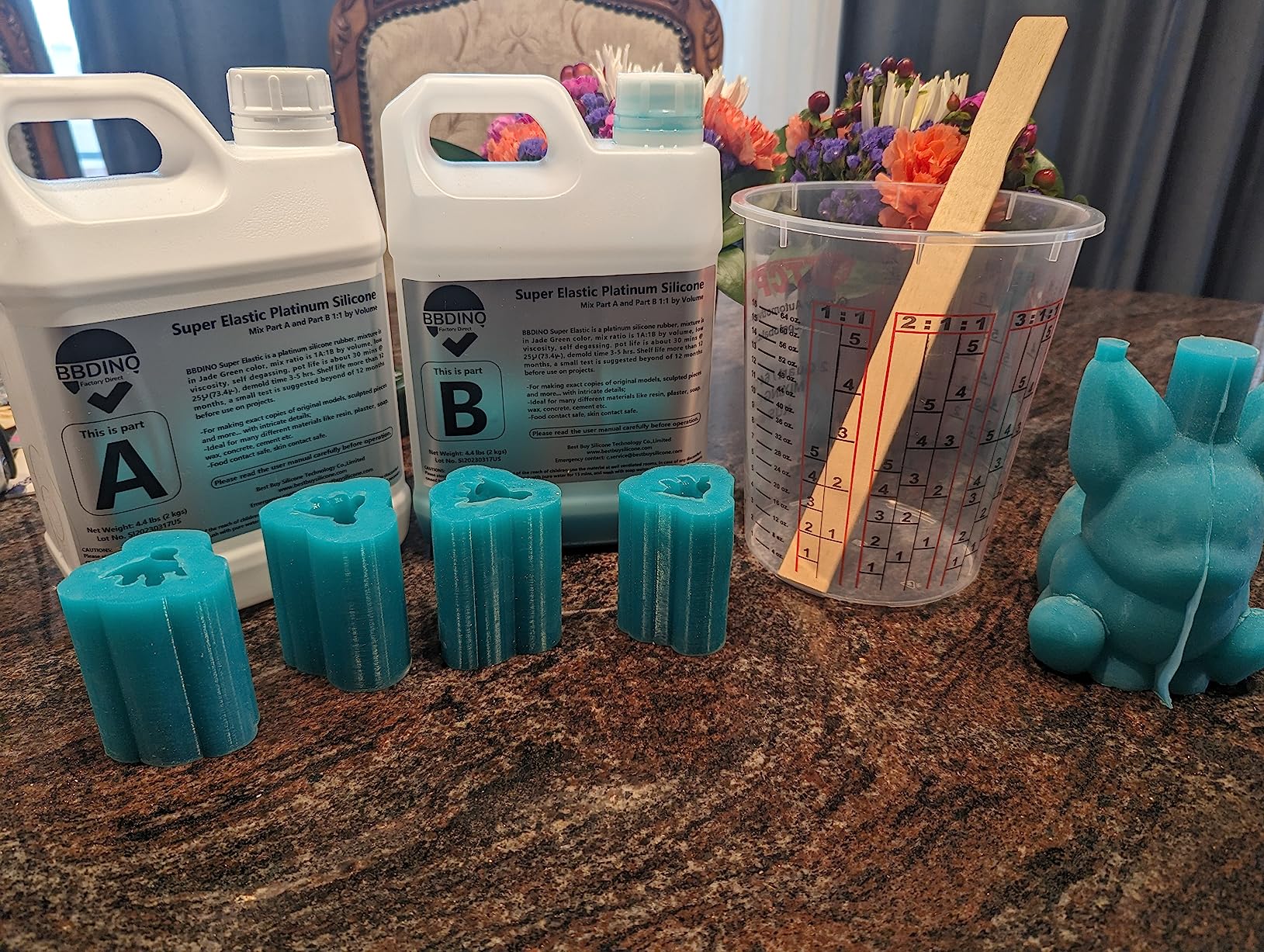 BBDINO Super Elastic Liquid Silicone Mold Making Kit 8A Jade Green 4.4 Lbs | 1A:1B Mix Self Degassing 3h Fast Cure Platinum Liquid Silicone Mold Making of Casting with Resins |Plaster |Candle |Soap etc. customer photo 1