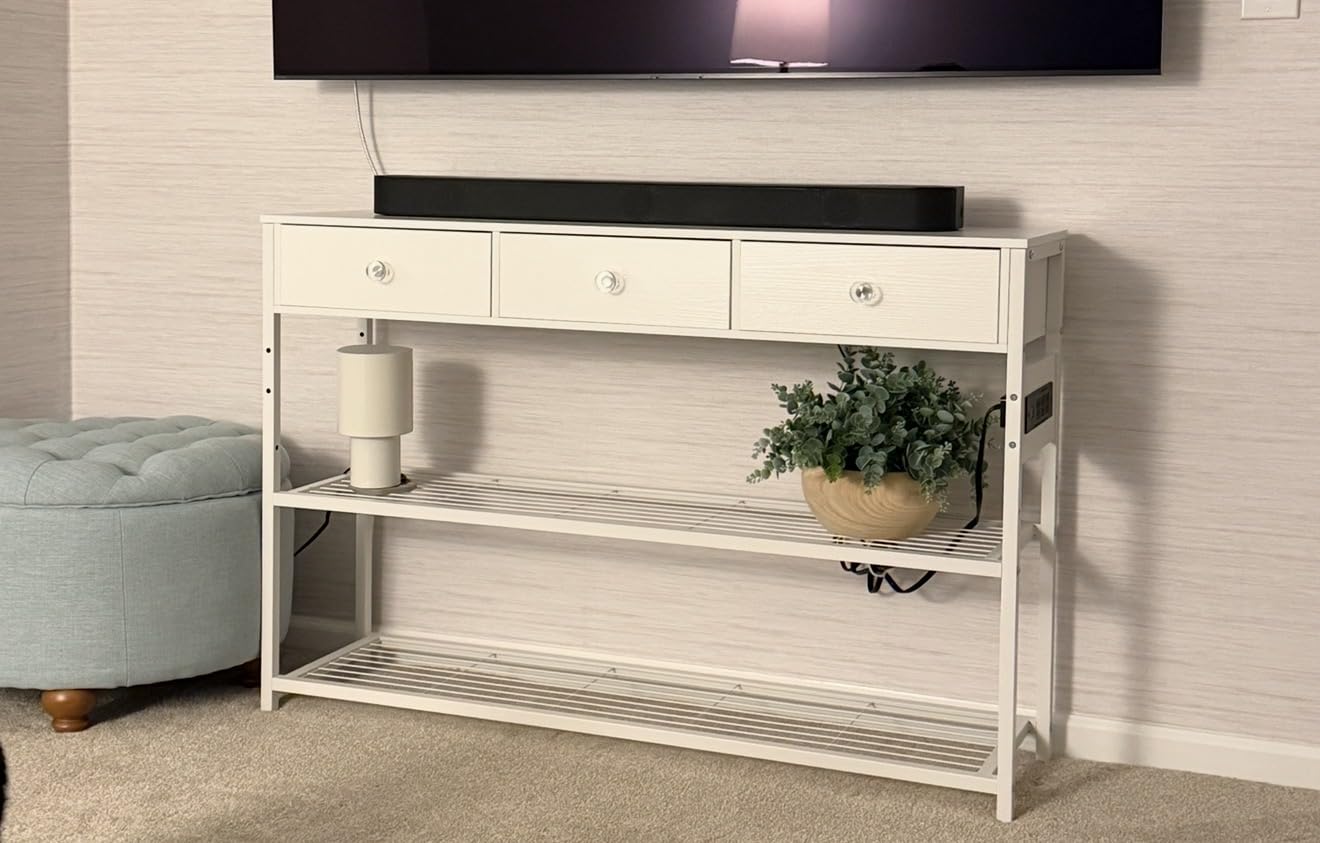 Ecoprsio 47'' Entryway Table with Outlets and USB Ports, Console Table with 3 Drawers, Sofa Table Narrow Long with Storage Shelves for Living Room, Couch, Hallway, Foyer, Kitchen Counter, Grey customer photo 2