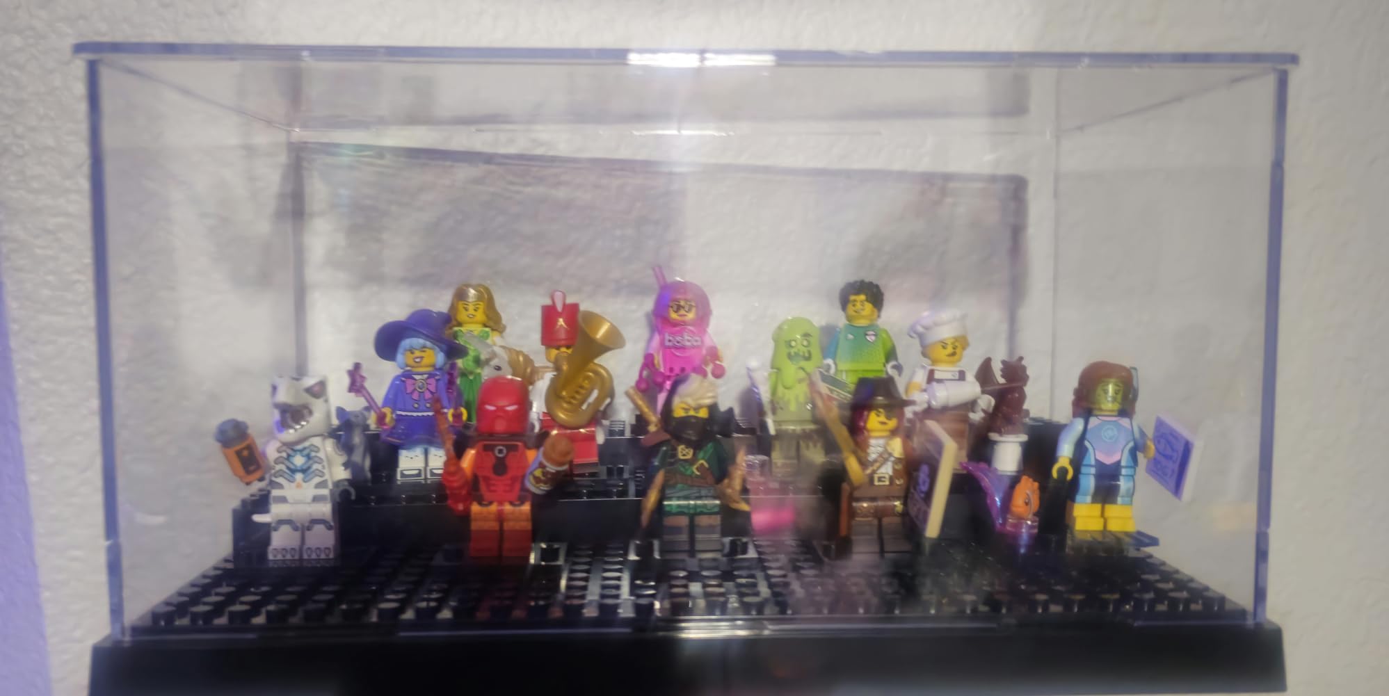 2 Pack Minifigure Display Case for Action Figures Blocks, Clear Dustproof Acrylic Display Box Storage with 3 Movable Steps Gifts for Children, Black customer photo 2