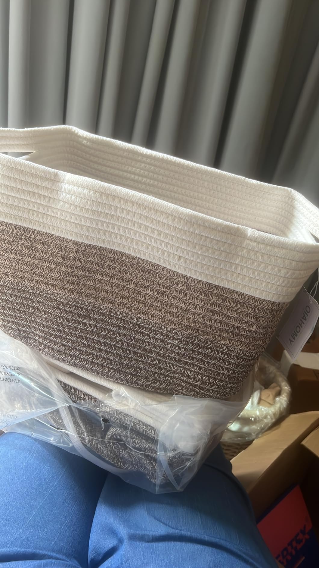 OIAHOMY Storage Basket, Woven Baskets for Storage, Cotton Rope Basket for toys,Towel Baskets for Bathroom - Pack of 3, Gradient Yellow customer photo 2