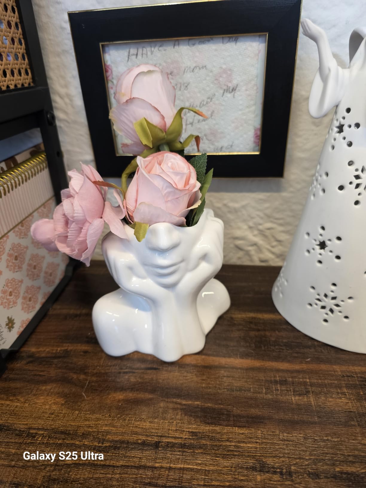 BrownLove Ceramic Face Vase White Flower Vase for Decor Female Form Face Vase Art Vase Modern Decorative Vase Centerpiece for Table Shelf Living Room Office Bedroom Small customer photo 1