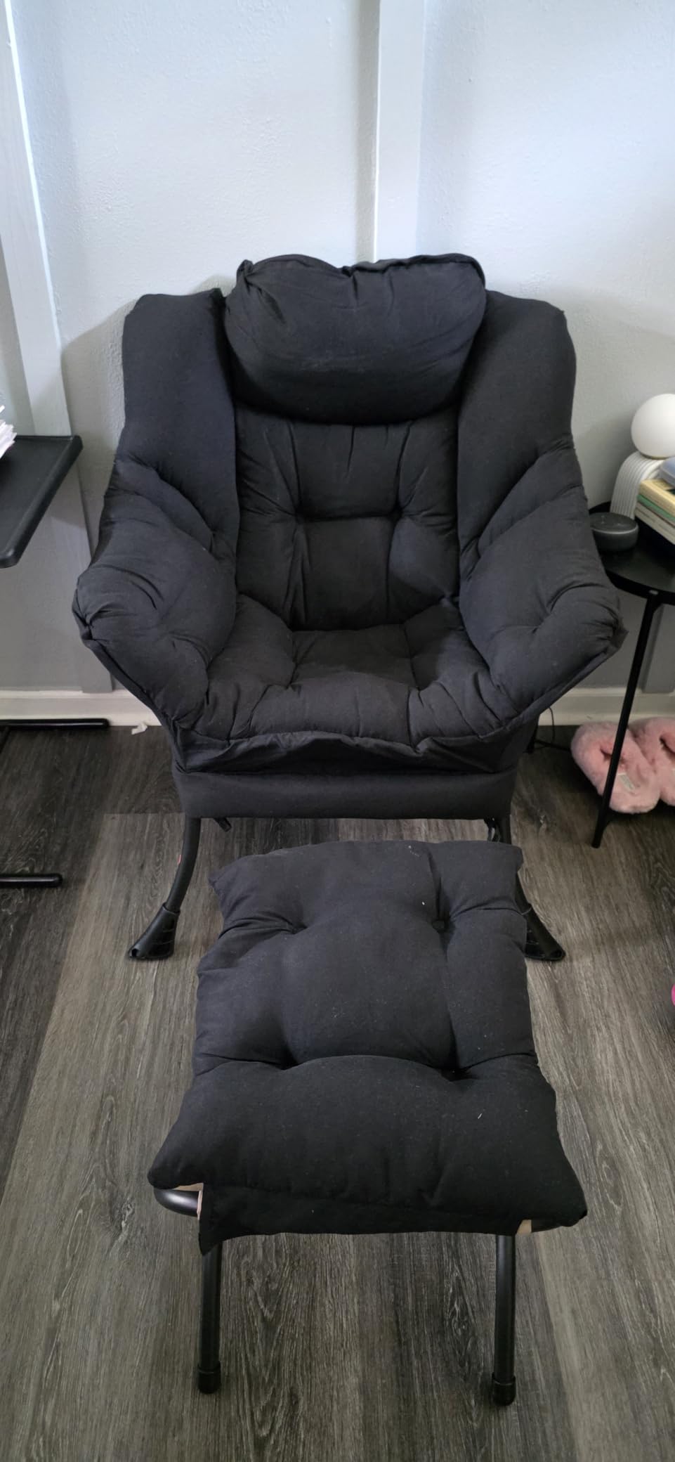 LITA Lazy Chair with Ottoman, Modern Accent Leisure Upholstered Lazy Sofa Armchair, Contemporary Lounge Reading Chair with Armrests and a Side Pocket for Living Room, Bedroom & Small Space, Dark Grey customer photo 1