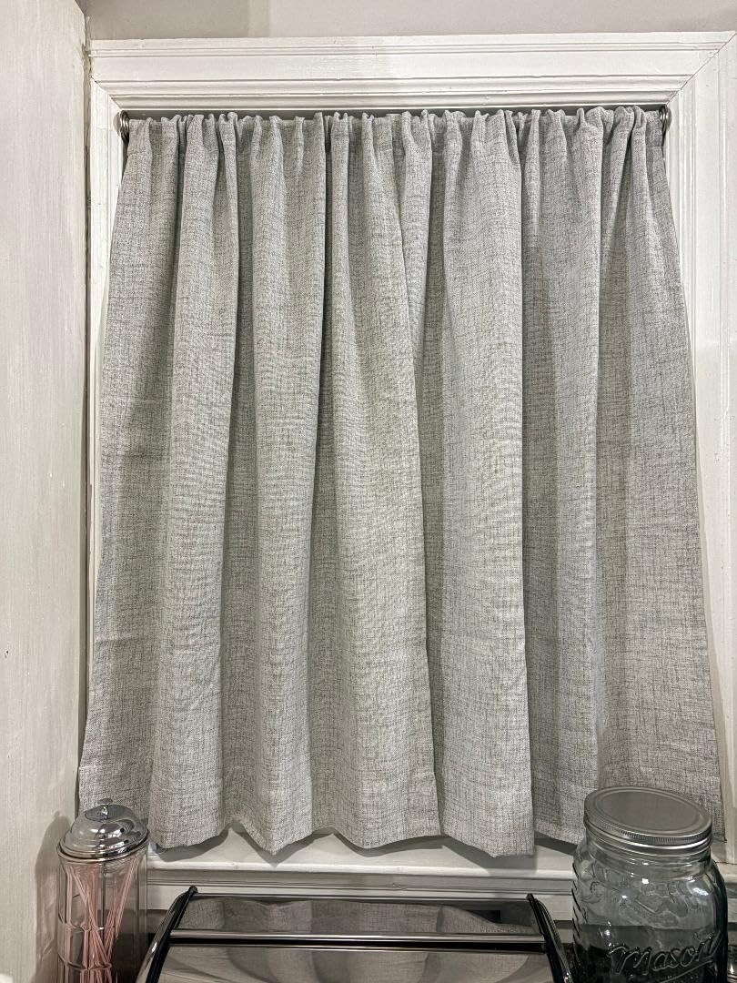 2 Pack Faux Linen Valance for Windows Kitchen Living Room Valances Rod Pocket Farmhouse Country Rustic Bathroom Small Window Treatment (54x15 inch, Natural) customer photo 1