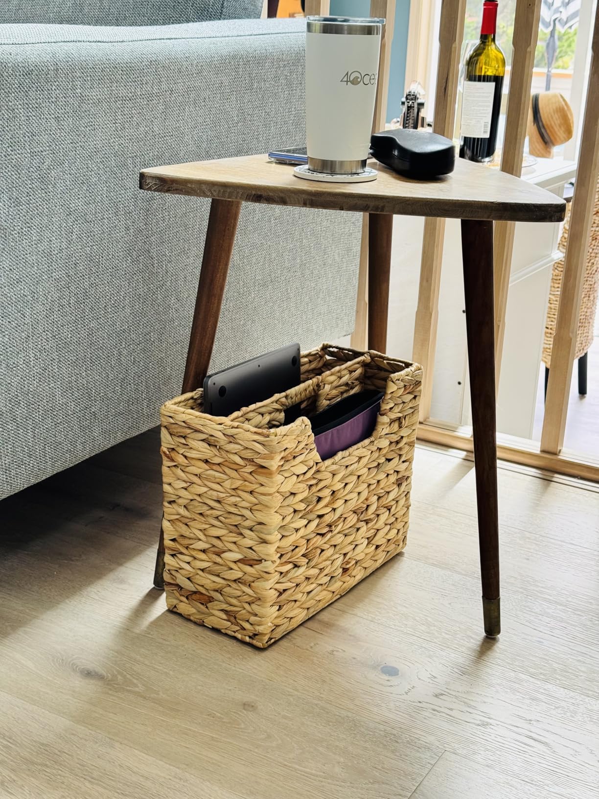 CHI AN HOME Wicker Magazine Basket, Handwoven Water Hyacinth Storage Bin & Organizer for Files, Books, Newspapers, Documents, Decorative Storage Bin with Handle for Office, Living Room, Dorm, Bathroom customer photo 2