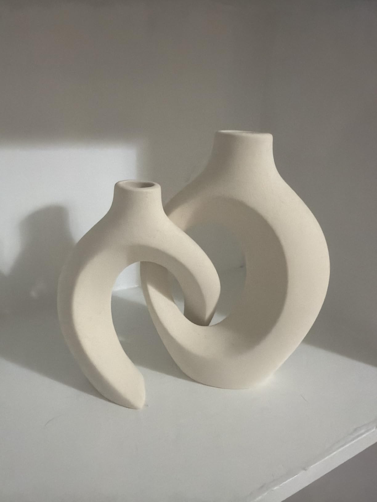 Levvohd Hollow Ceramic Vase Set of 2, Modern Nordic Minimalist Book Style Boho Aesthetic Vases for Home Decor Living Room Shelf Entryway Coffee Centerpiece Table Decorative (Cream White) customer photo 2