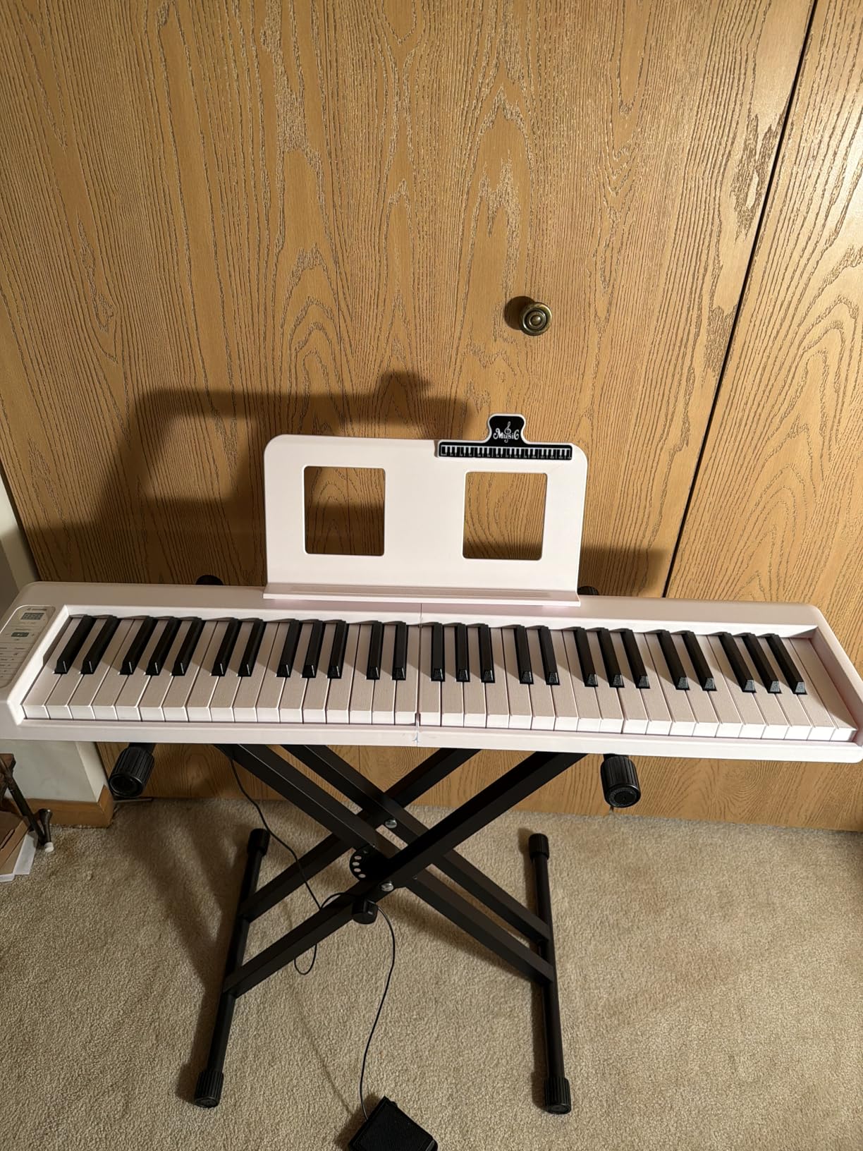 Donner 61-Key Folding Bluetooth Keyboard Piano for Beginners, Portable Piano Keyboard with Music Rest, Bag, Pedal, and App - White customer photo 1