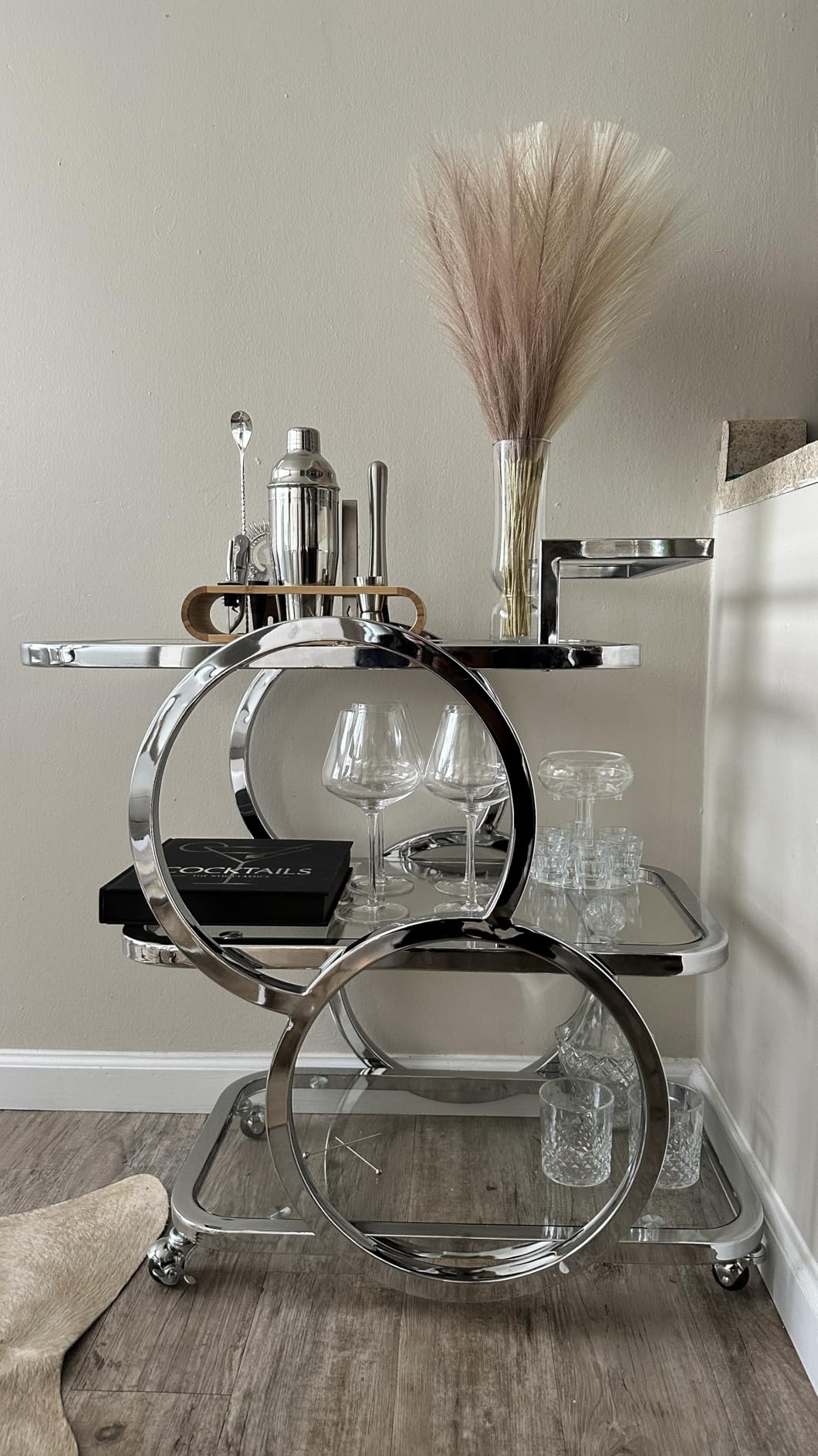 Home Bar Serving Carts 3 Tier Kitchen Carts on Wheels Mobile Bar Carts for Home Kitchen Dining Room Living Room Party, Chrome customer photo 1