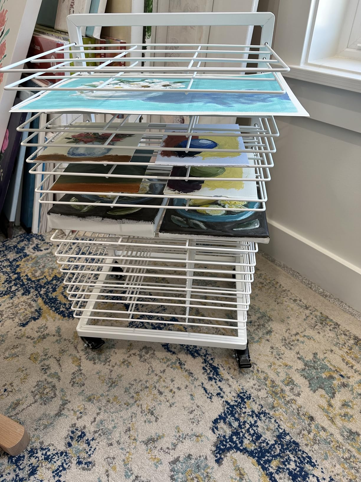 OFFICEROO White Art Drying Rack for Classroom & Preschool - 18-Shelf Mobile Paint Drying Rack, Canvas & Paper Drying Rack for Art Storage customer photo 1
