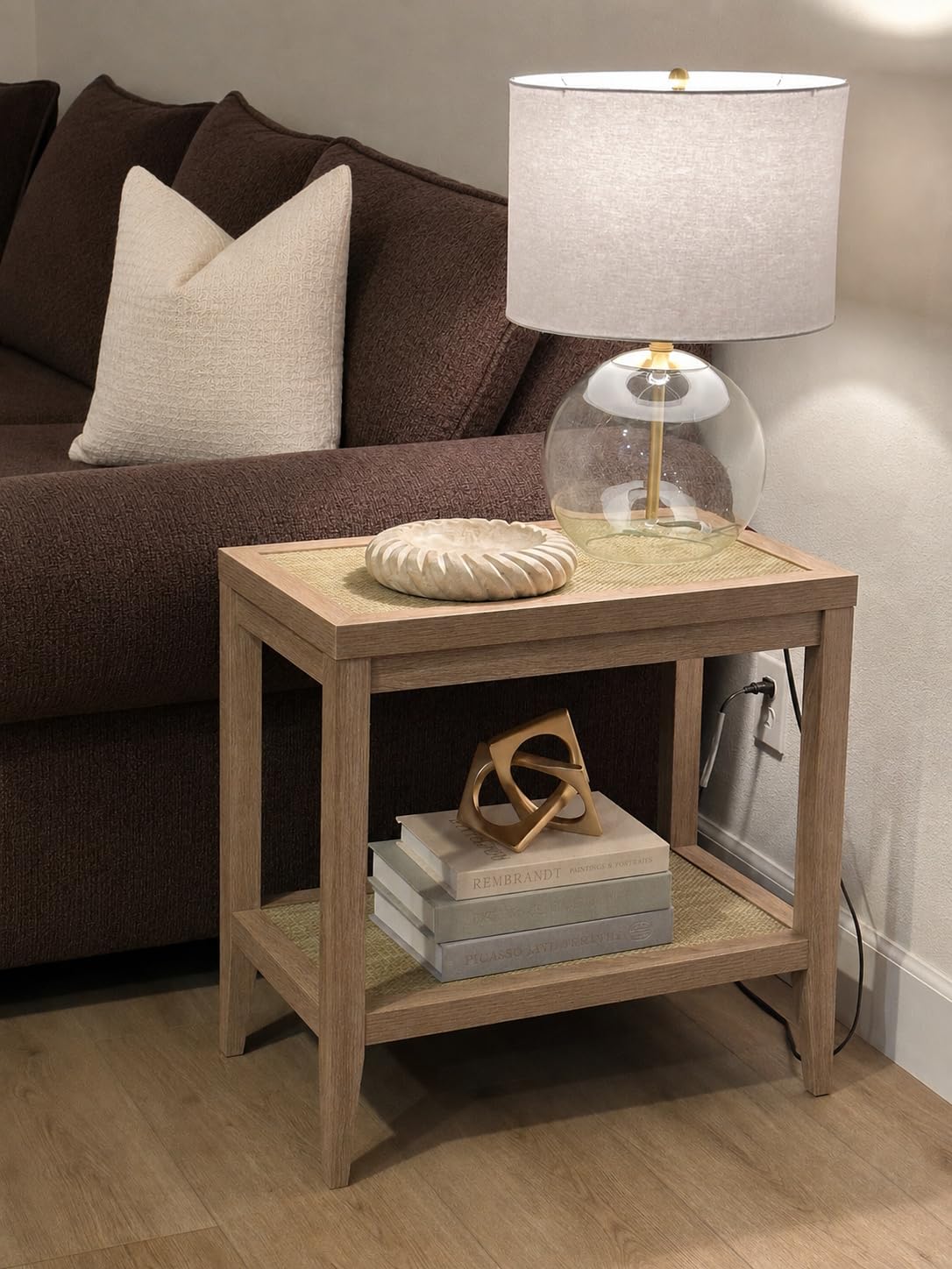 SICOTAS Rattan Night Stand Bedside Table - Farmhouse Boho Narrow End Table for Living Room - Accent Side Table with 2 Open Storage Shelves for Bedroom, Small Spaces customer photo 1