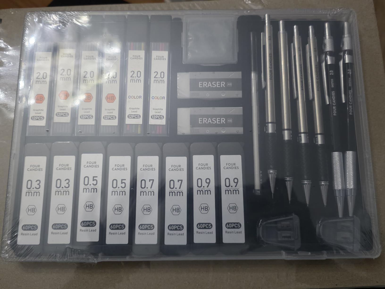 Four Candies 25PCS Mechanical Pencil Set with Case, Art Supplies with Metal Pencil 0.5, 0.7, 0.9 mm & 3PCS 2mm (HB 2H 2B 4B Color) & 432 Graphite Lead Refills, Technical Drawing Kit for Teen & Adults customer photo 1