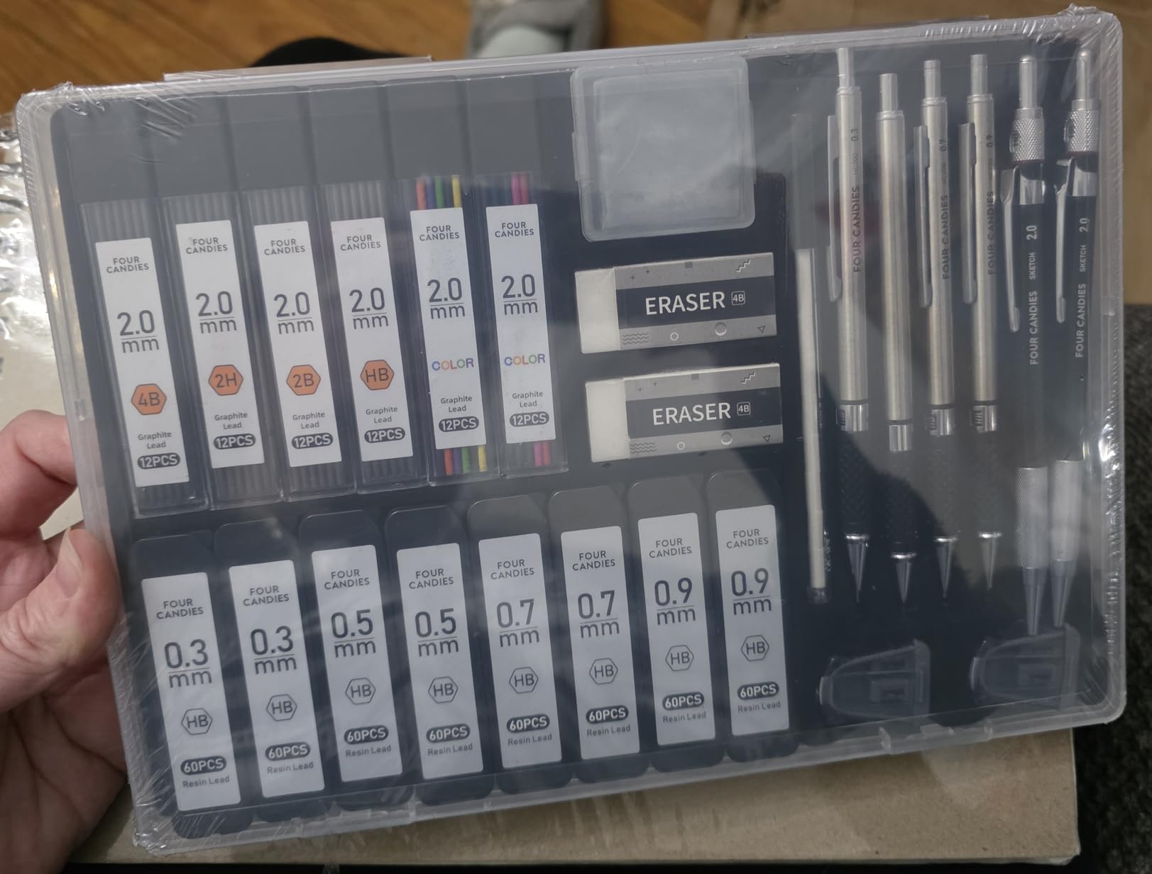 Four Candies 25PCS Mechanical Pencil Set with Case, Art Supplies with Metal Pencil 0.5, 0.7, 0.9 mm & 3PCS 2mm (HB 2H 2B 4B Color) & 432 Graphite Lead Refills, Technical Drawing Kit for Teen & Adults customer photo 2