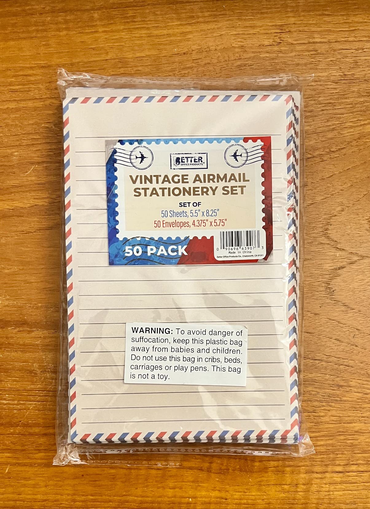 Better Office Products Vintage Airmail Mini Stationery Set, 100 Piece Set (50 Lined Sheets + 50 Matching Envelopes), 5.5 x 8.25 inch, Double Sided Printing customer photo 2