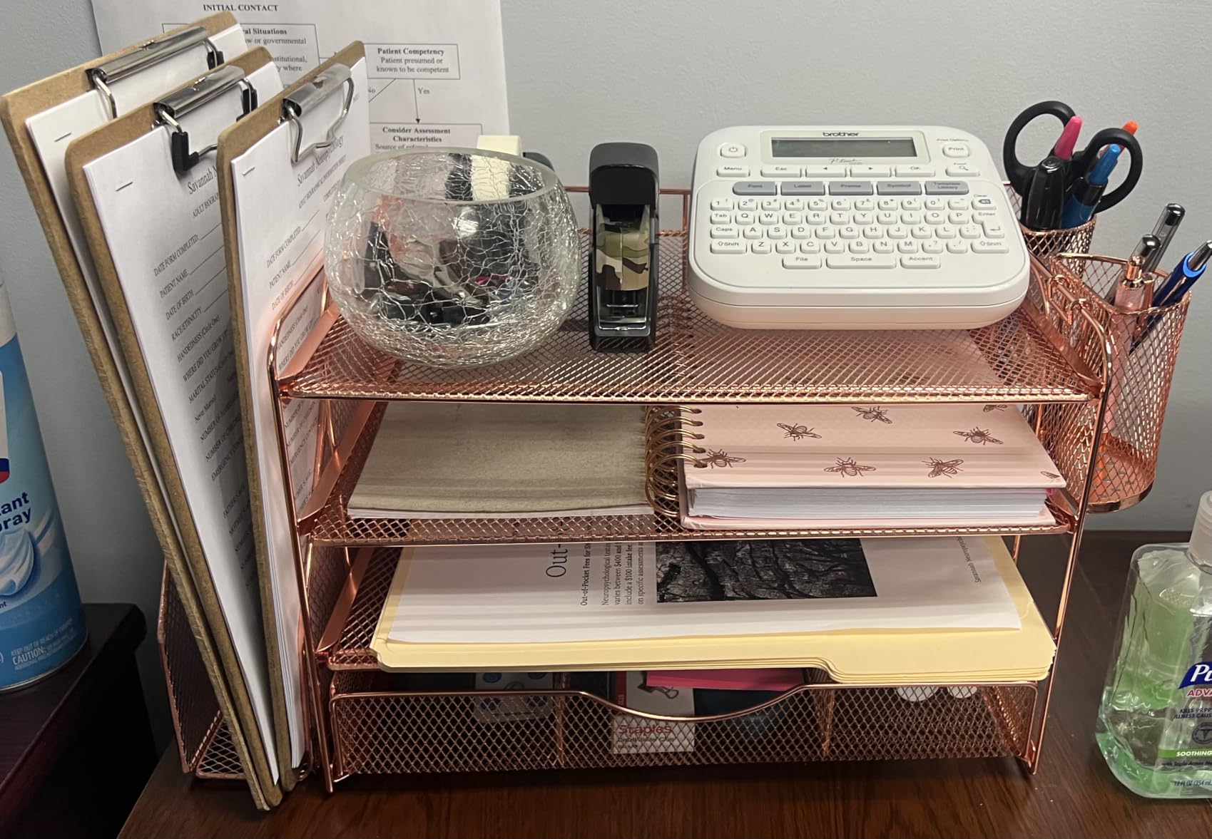 gianotter Desk Organizers and Accessories with File Holder, 4-Tier Desk Accessories & Workspace Organizers with Drawer and 2 Pen Holder, Paper Organizer for Office Supplies (Rose Gold) customer photo 2