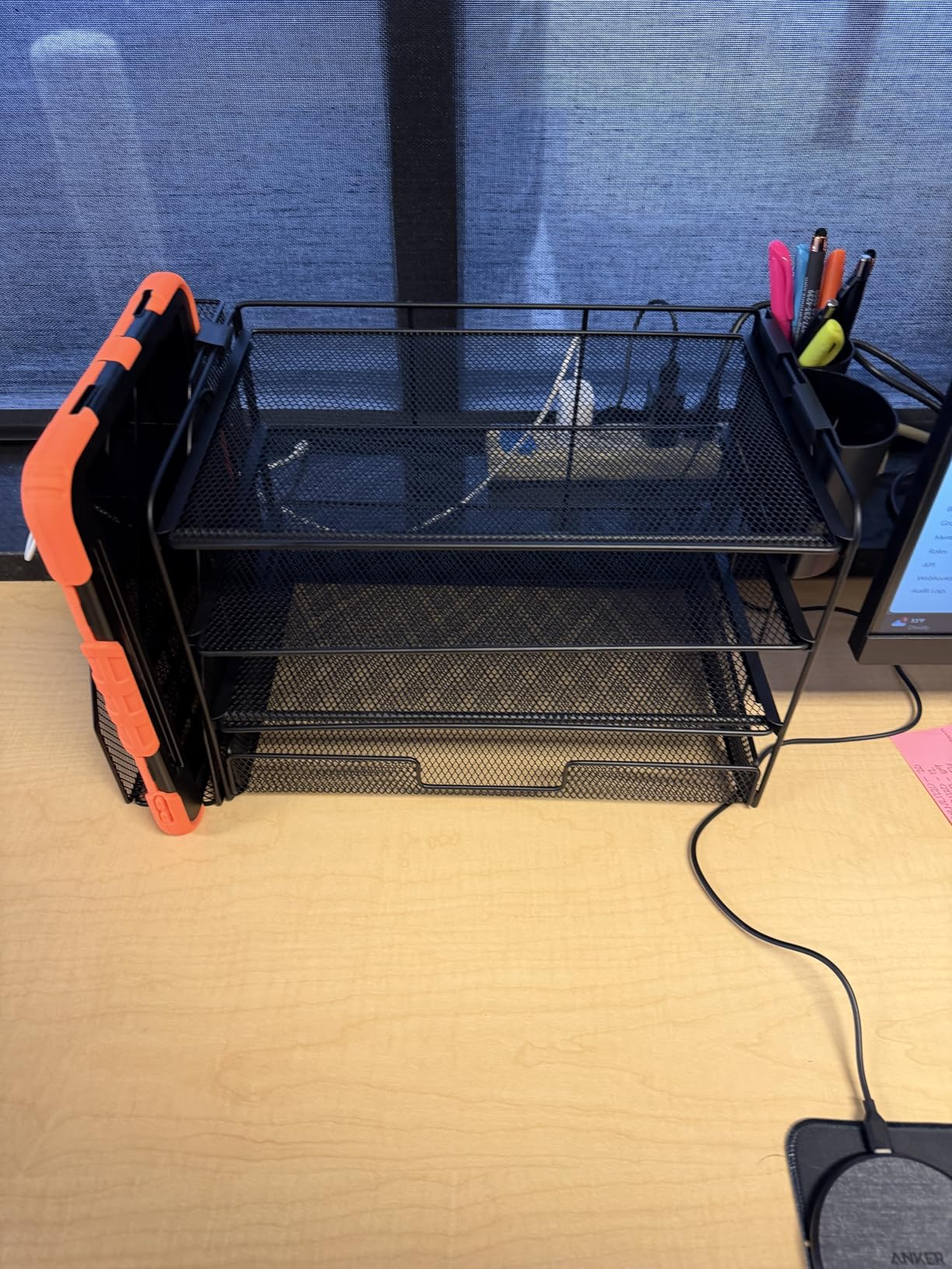 OPNICE Desk Organizer, 4-Tier Desktop File Organizer with Drawer and 2 Pen Holders, Office Desk Accessories, File Sorters, Workspace Organizers for Office Supplies (Black) customer photo 1