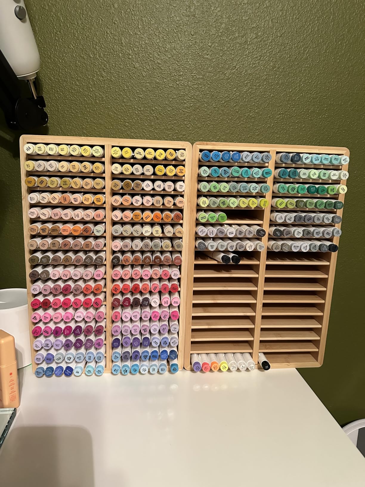 Bamboo Marker Organizer, Wooden Desktop Storage Holds 126 Markers | Markers Pens Pencils Art Brushes Stationary Organizer Pencil Holder with 18 Compartments for Classroom Office Decor Home customer photo 1