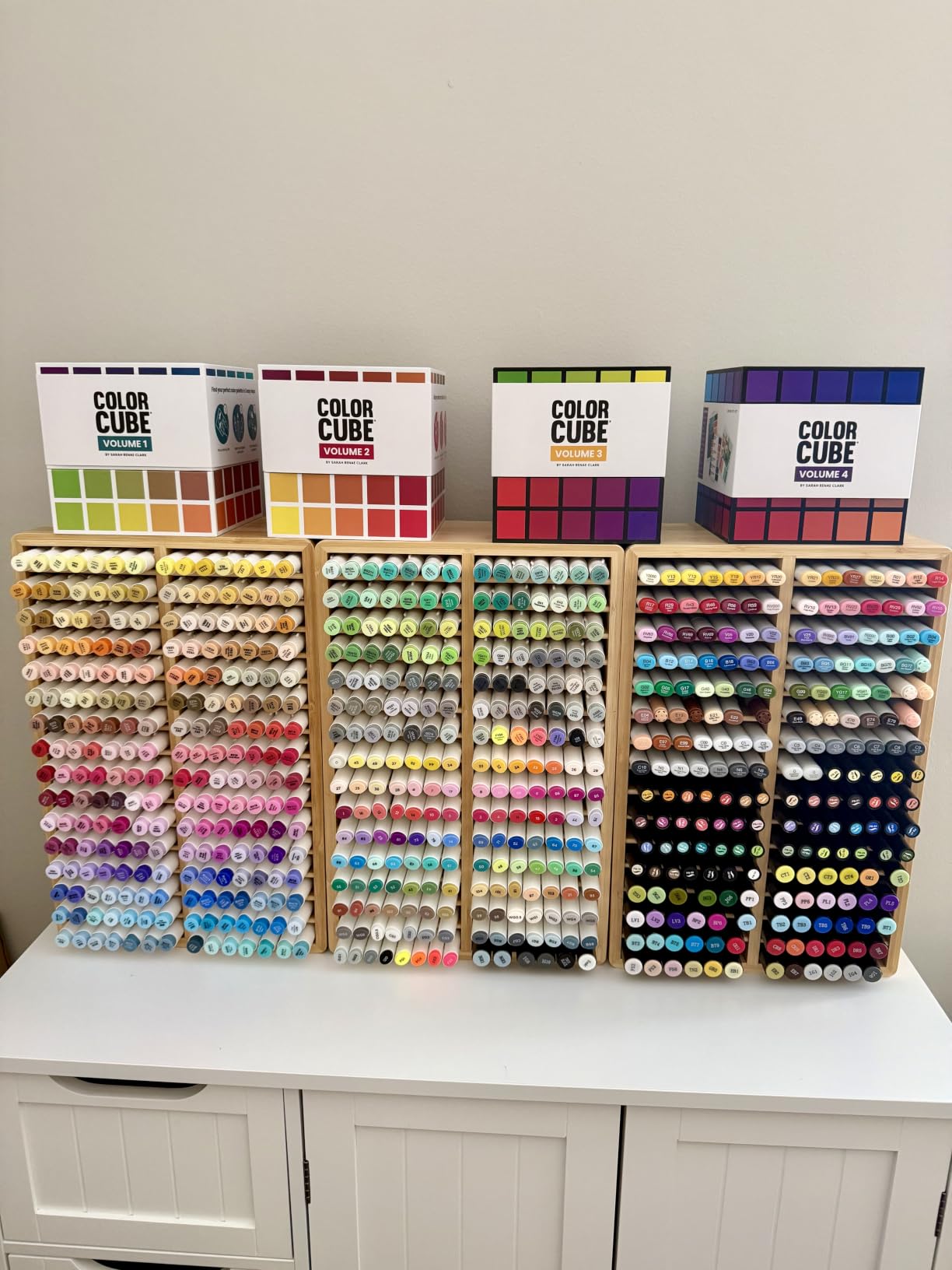 Bamboo Marker Organizer, Wooden Desktop Storage Holds 126 Markers | Markers Pens Pencils Art Brushes Stationary Organizer Pencil Holder with 18 Compartments for Classroom Office Decor Home customer photo 2
