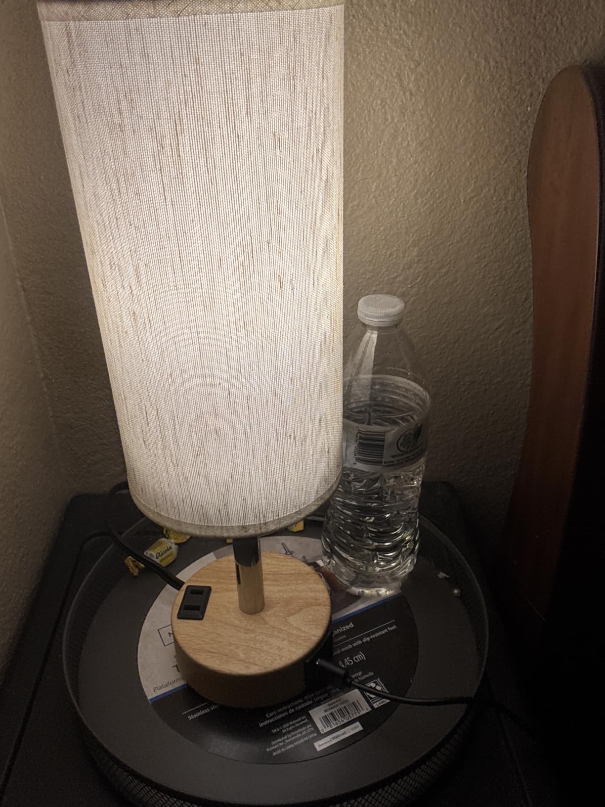 Fenmzee Bedside Table Lamp for Bedroom - 3 Way Dimmable Touch Lamp USB C Charging Ports and AC Outlet, Small Lamp Wood Base Round Flaxen Fabric Shade for Living Room, Desk, LED Bulb Included customer photo 2