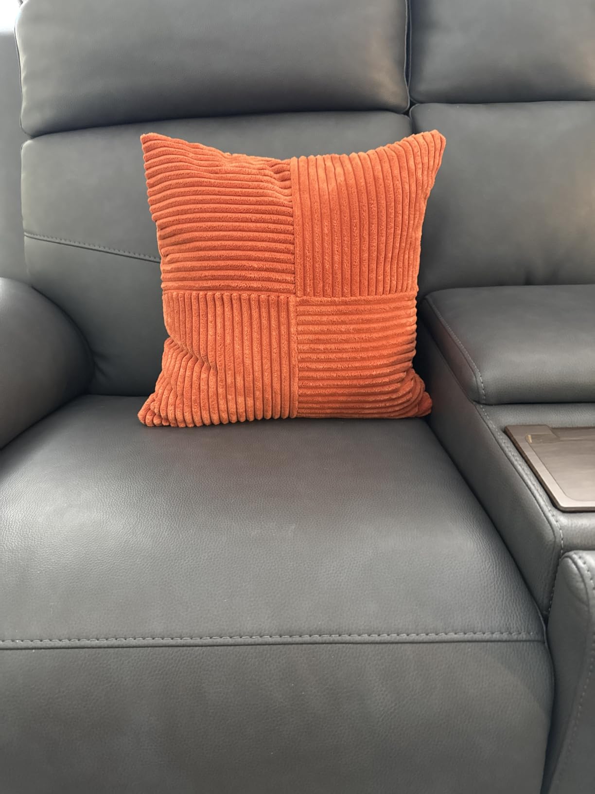 Fancy Homi 2 Packs Rust Boho Decorative Throw Pillow Covers 18x18 Inch for Couch Bed Sofa, Farmhouse Fall Home Decor, Soft Cross Corduroy Patchwork Textured Terracotta Accent Cushion Case 45x45 cm customer photo 1